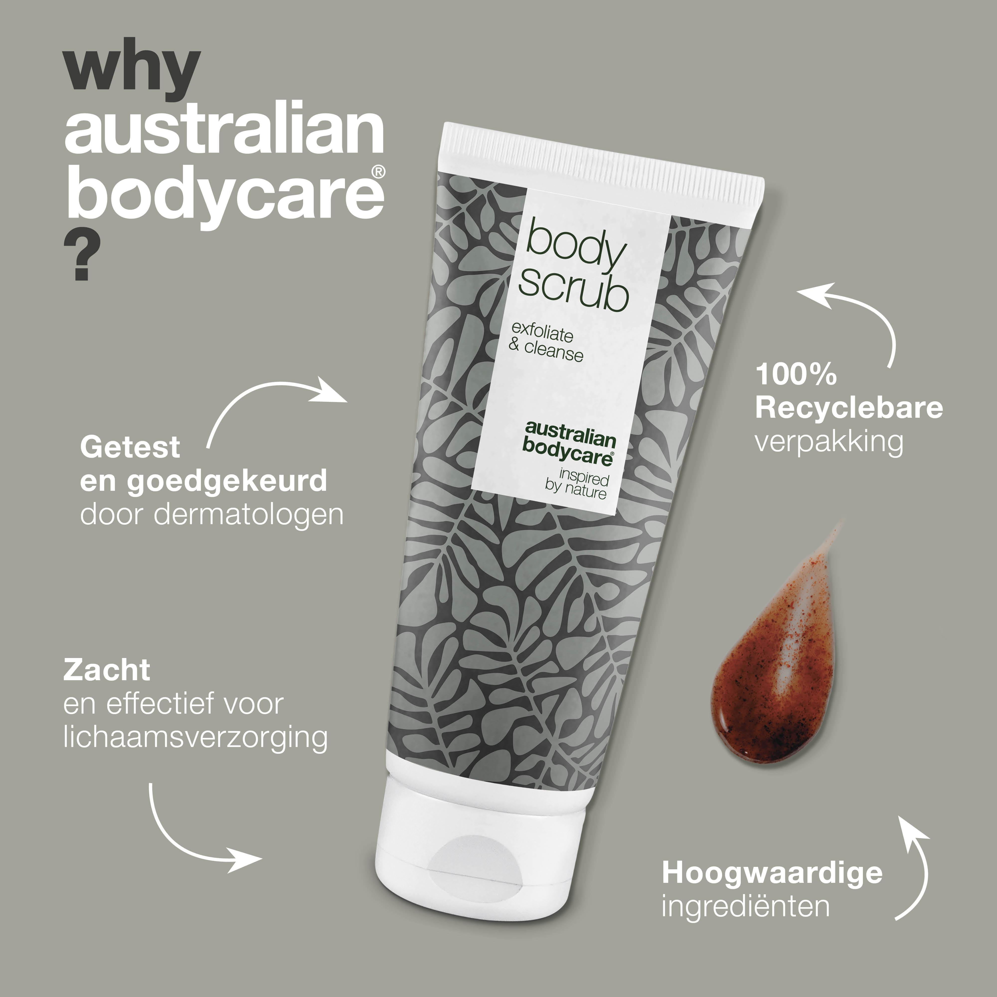 Anti-Puistjes Tea Tree Body Scrub — Diep reinigende lichaamsscrub tegen puistjes en mee-eters