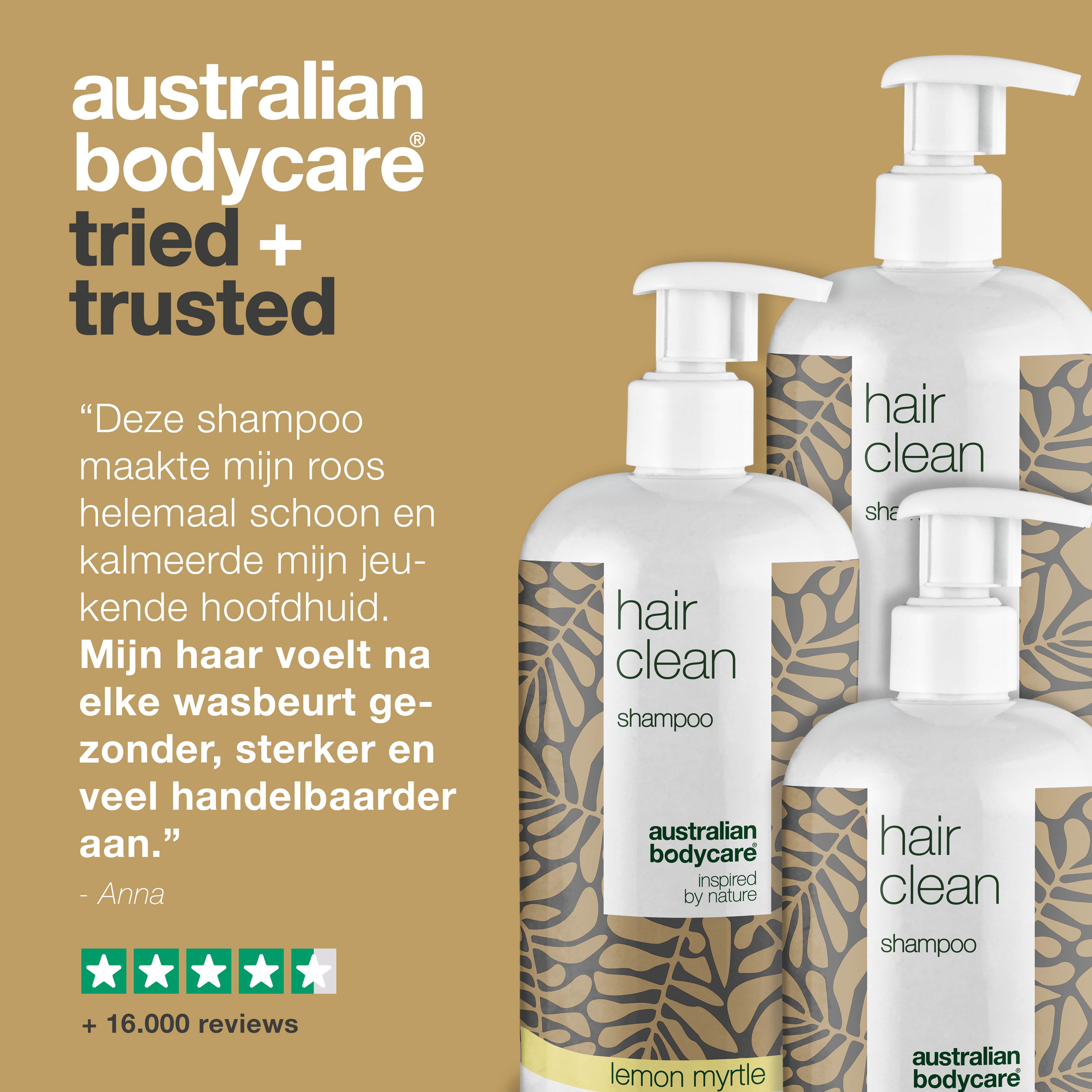 3 Hair Clean anti-roos shampoo's - pakketaanbieding — Pakketaanbieding met 3 shampoo's (500 ml): Tea Tree Olie, Lemon Myrtle & Mint
