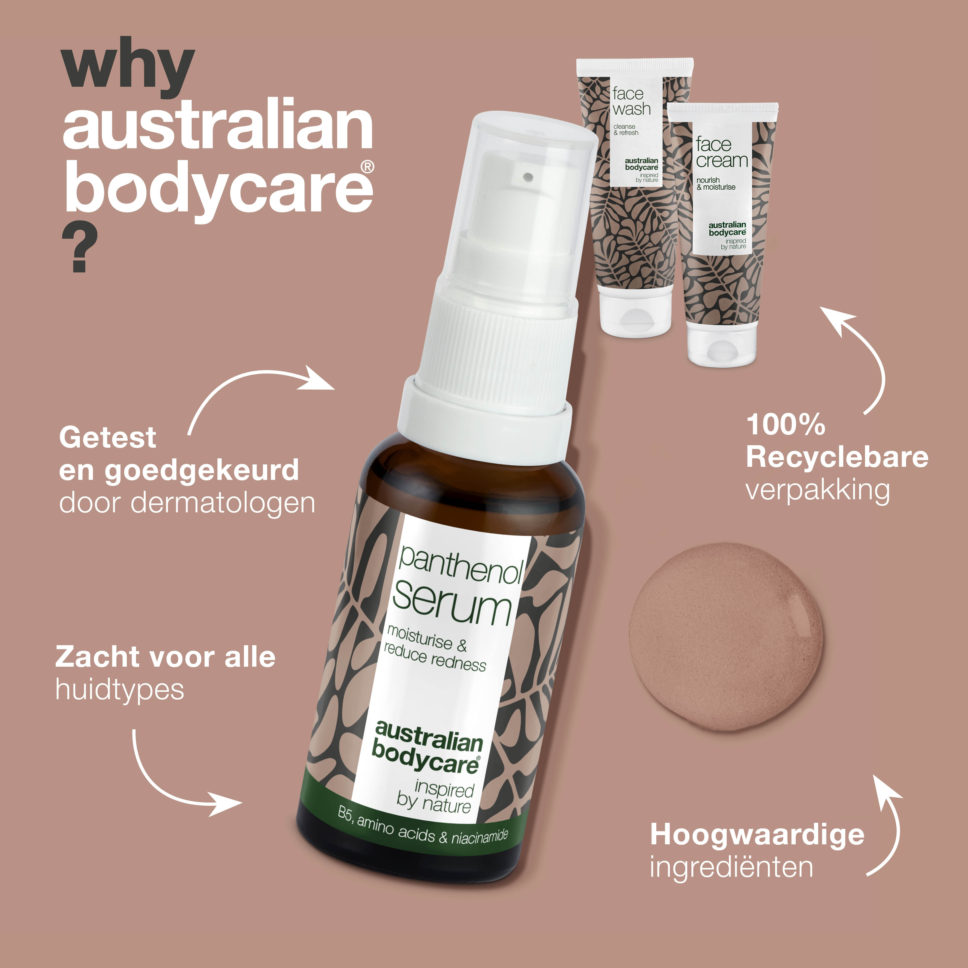 Pakket voor de verzorging van roodheid & gevoelige huid en bij rosacea — 3 verzachtende producten kunnen gebruikt worden bij rosacea: reiniger, B5 serum & crème