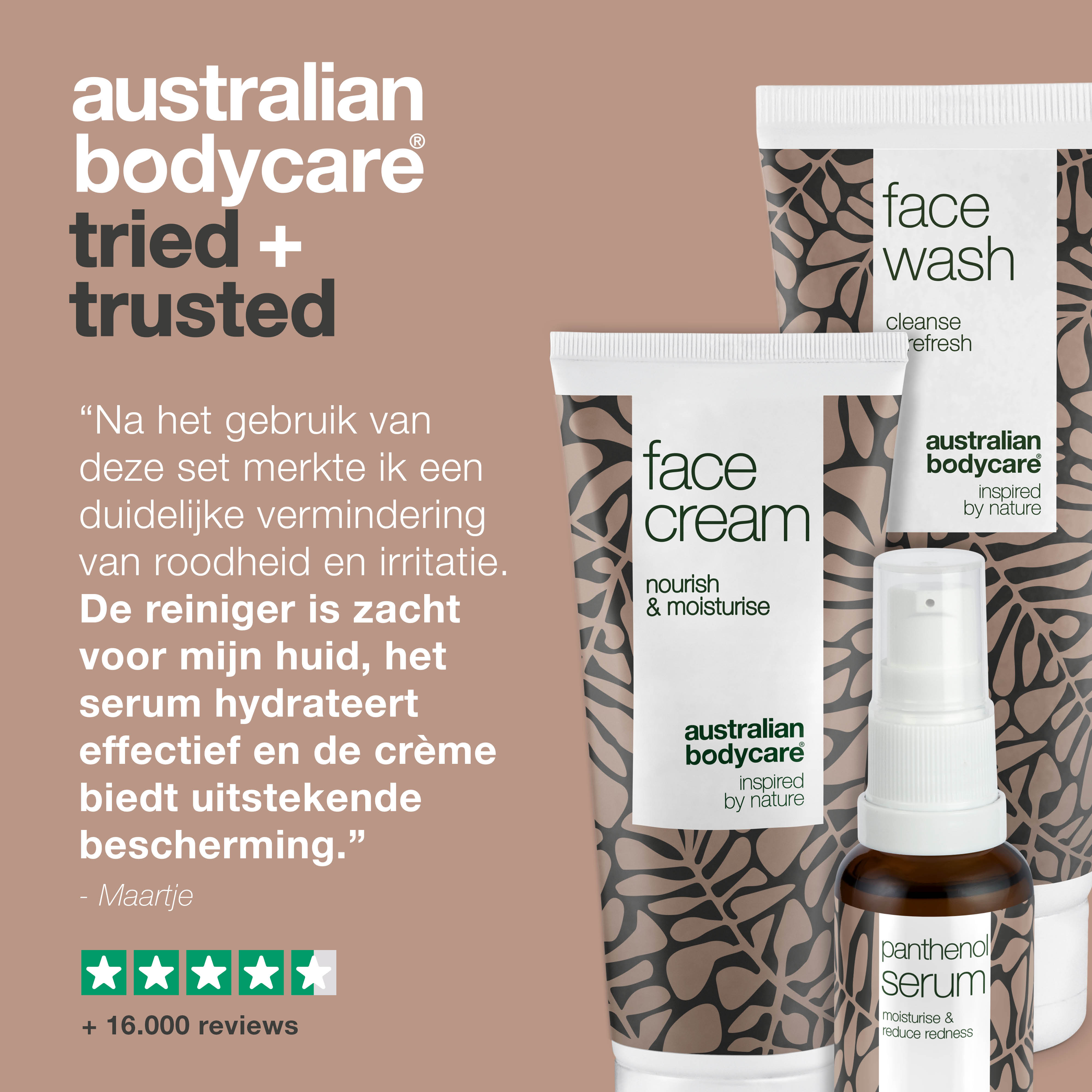 Pakket voor de verzorging van roodheid & gevoelige huid en bij rosacea — 3 verzachtende producten kunnen gebruikt worden bij rosacea: reiniger, B5 serum & crème