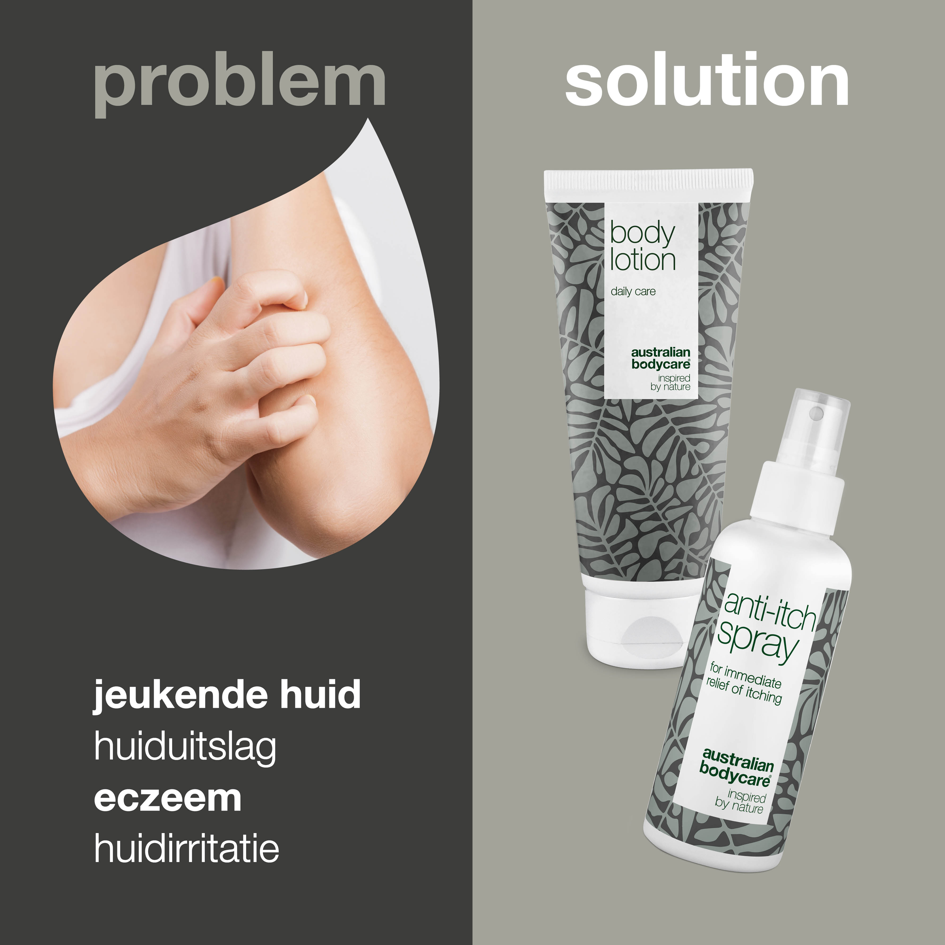 Pakket met 2 producten voor jeuk op het lichaam — Set voor de verzorging van een jeukende huid op het lichaam