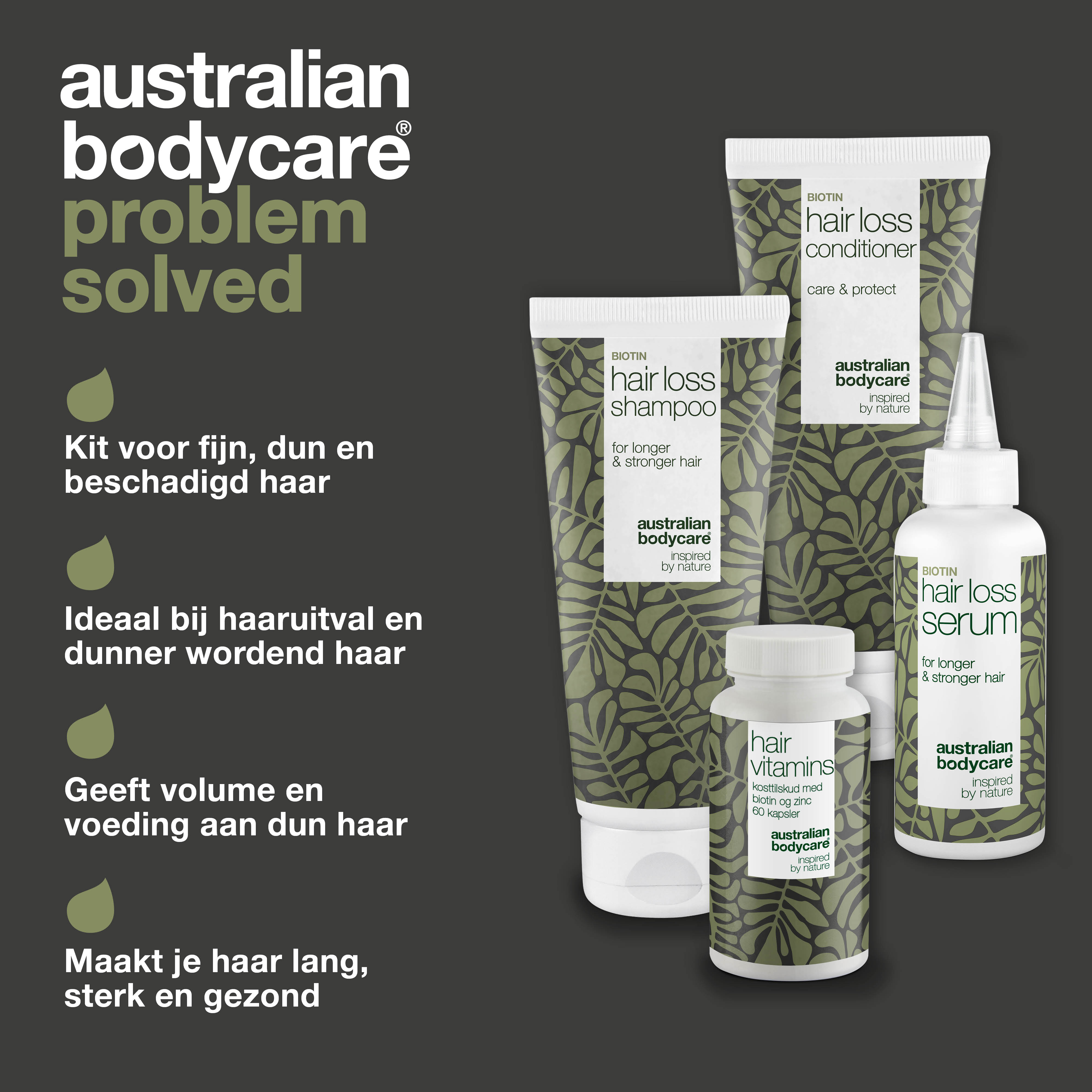 Haaruitvalpakket met haarvitamines voor haaruitval en dun haar — Haaruitvalproducten met Biotine, Tea Tree Olie en Capilia Longa