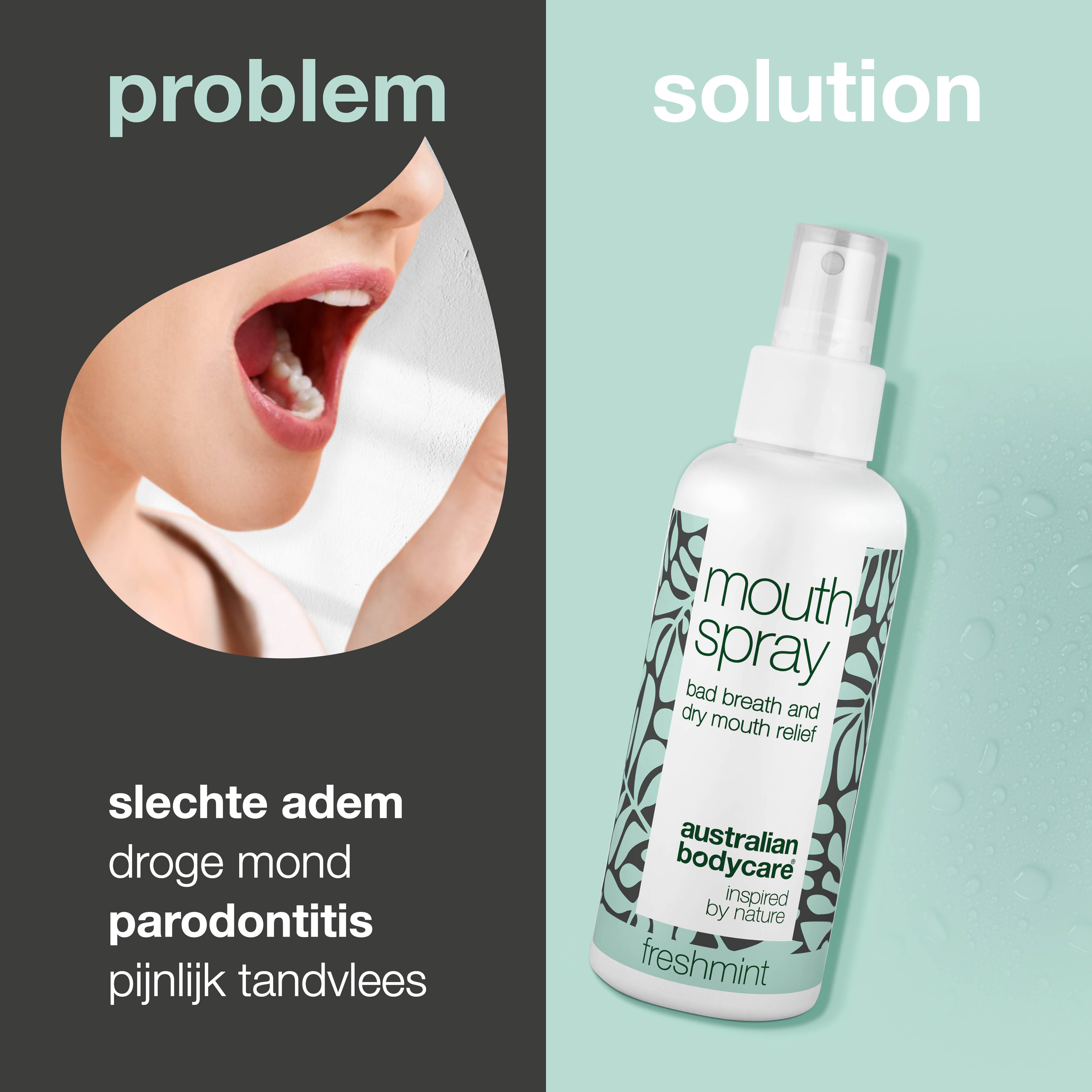 Kalmerende en verfrissende mondspray voor tong en tandvlees