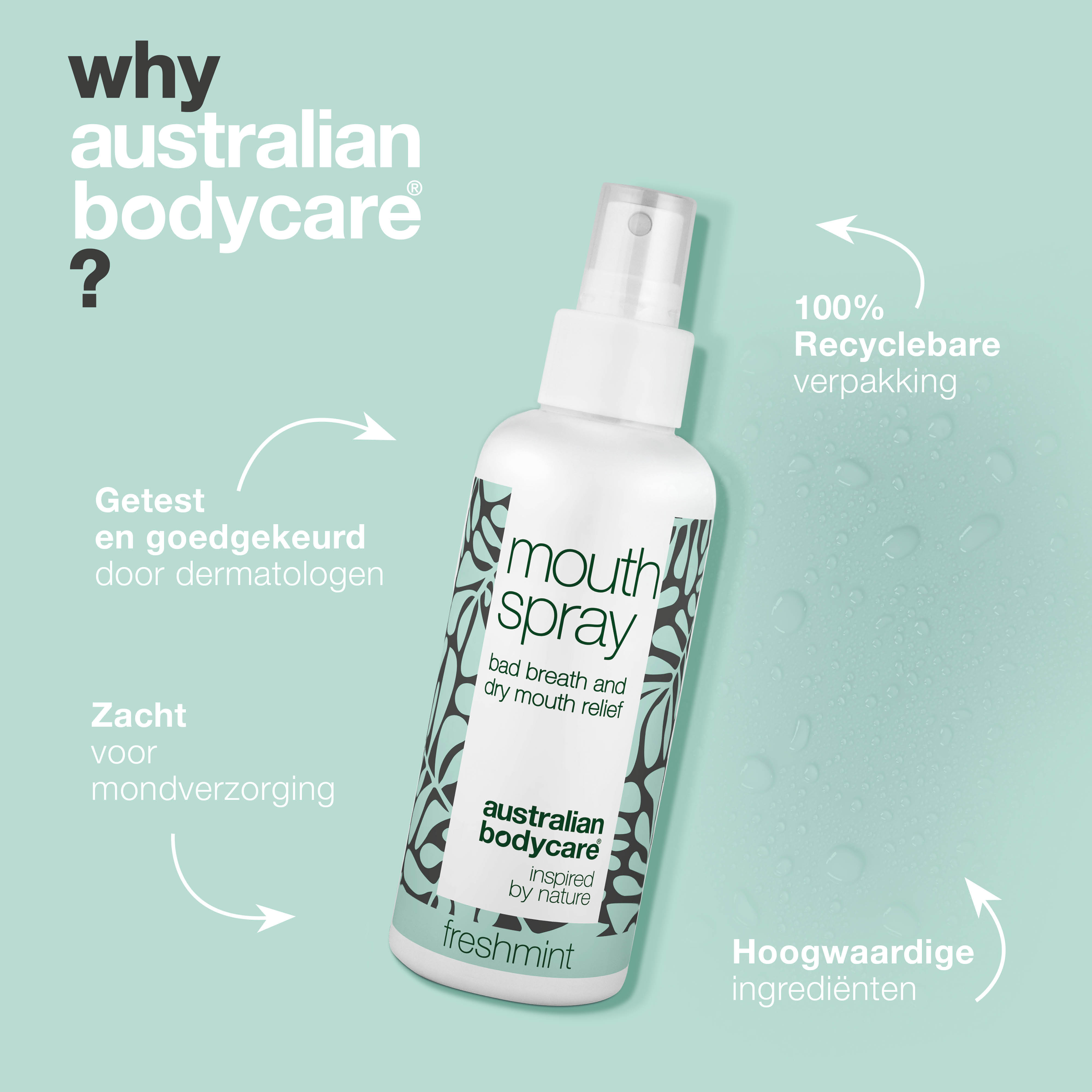 Kalmerende en verfrissende mondspray voor tong en tandvlees