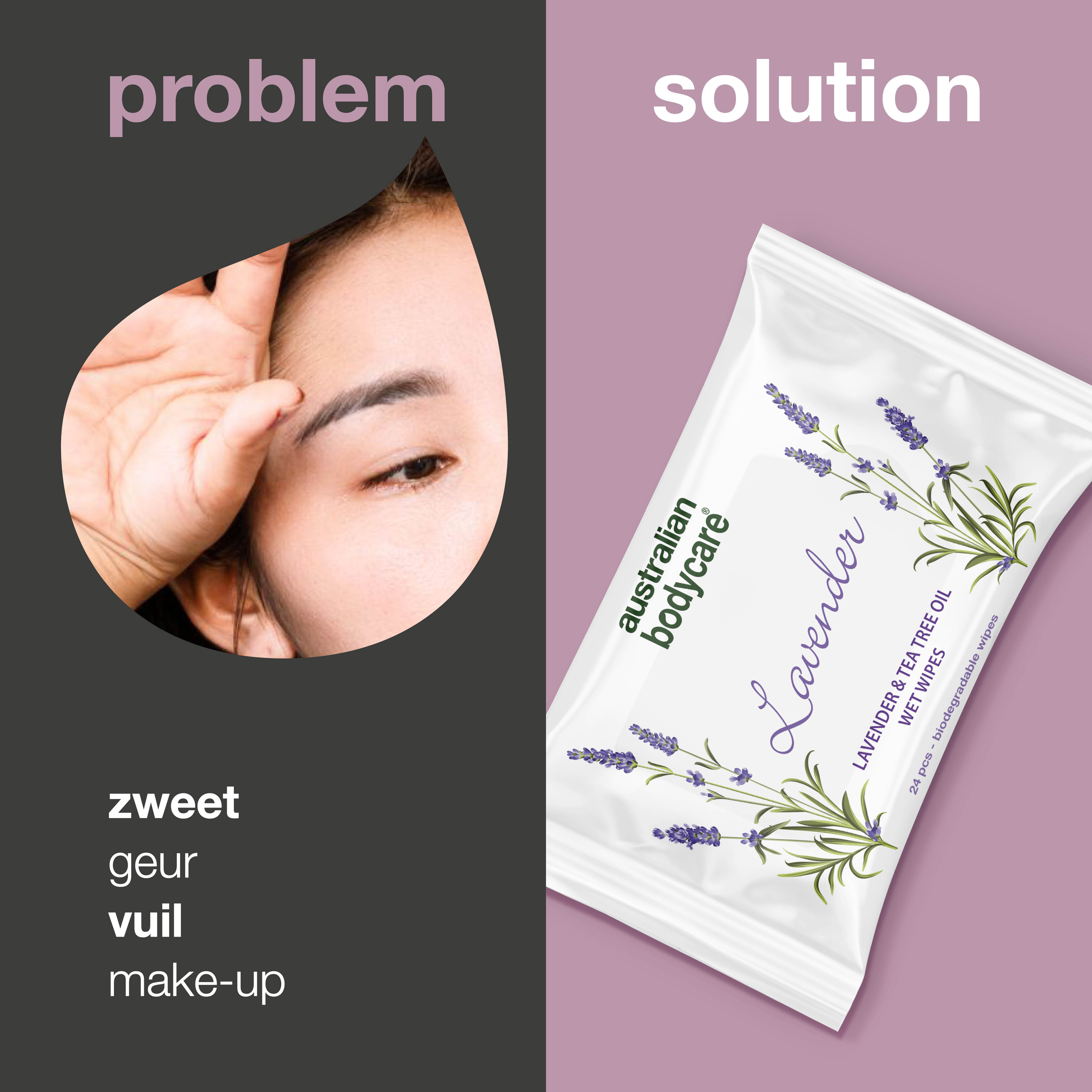 Vochtige doekjes met Lavendel & Tea Tree Olie 24 stuks — Voor het reinigen en hydrateren van gezicht en lichaam