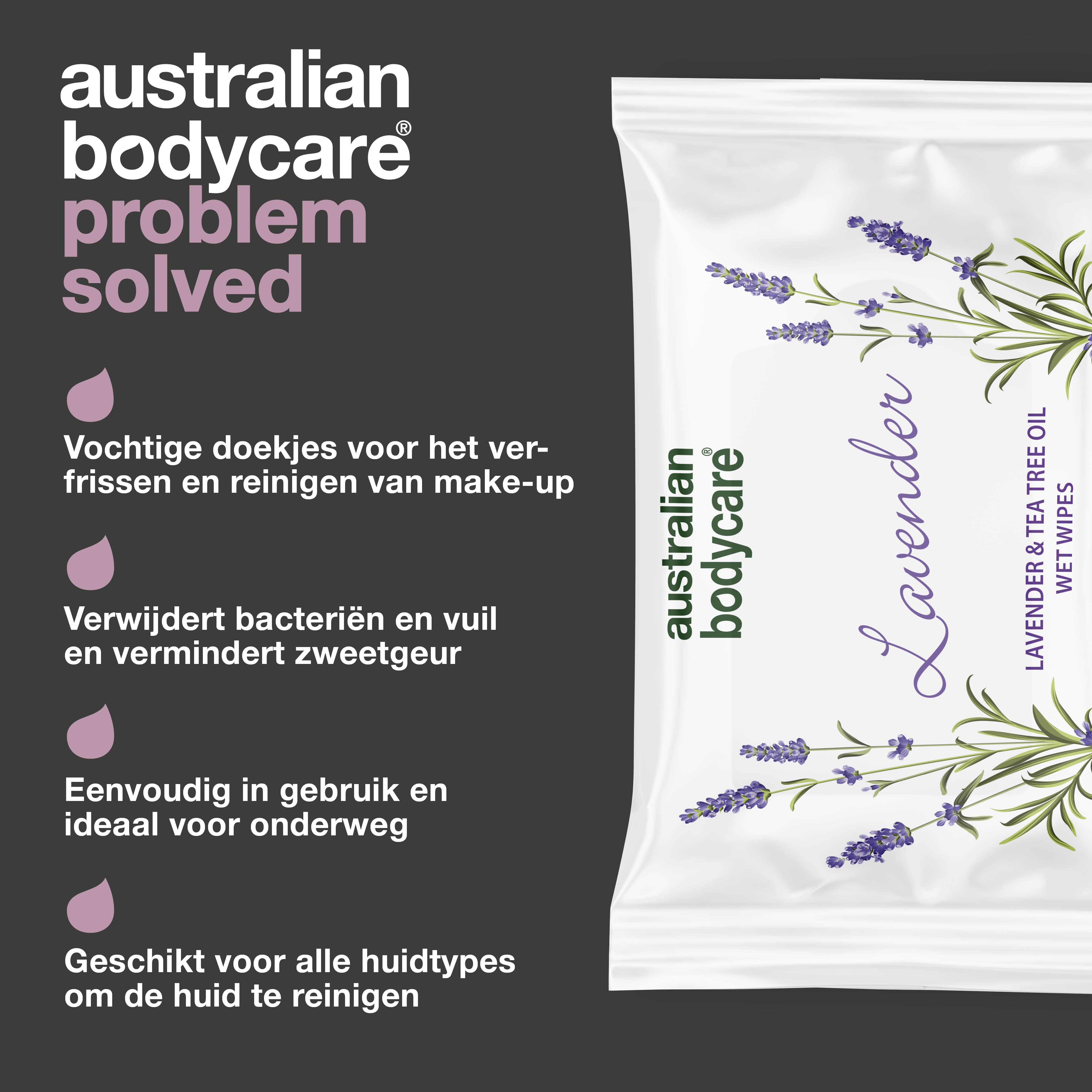 Vochtige doekjes met Lavendel & Tea Tree Olie 24 stuks — Voor het reinigen en hydrateren van gezicht en lichaam