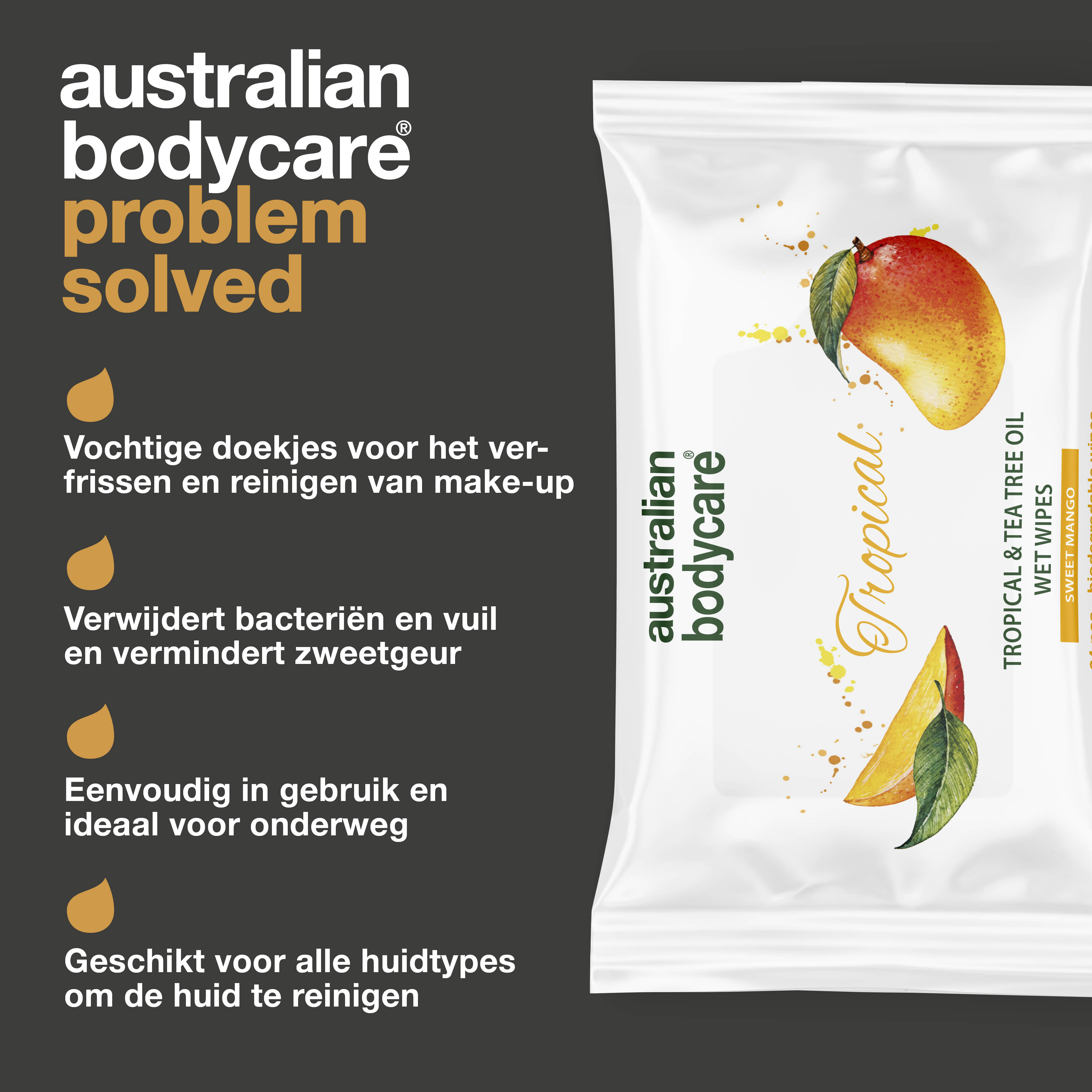 Vochtige doekjes met Mango & Tea Tree Olie 24 stuks — Voor dagelijkse reiniging van lichaam en gezicht