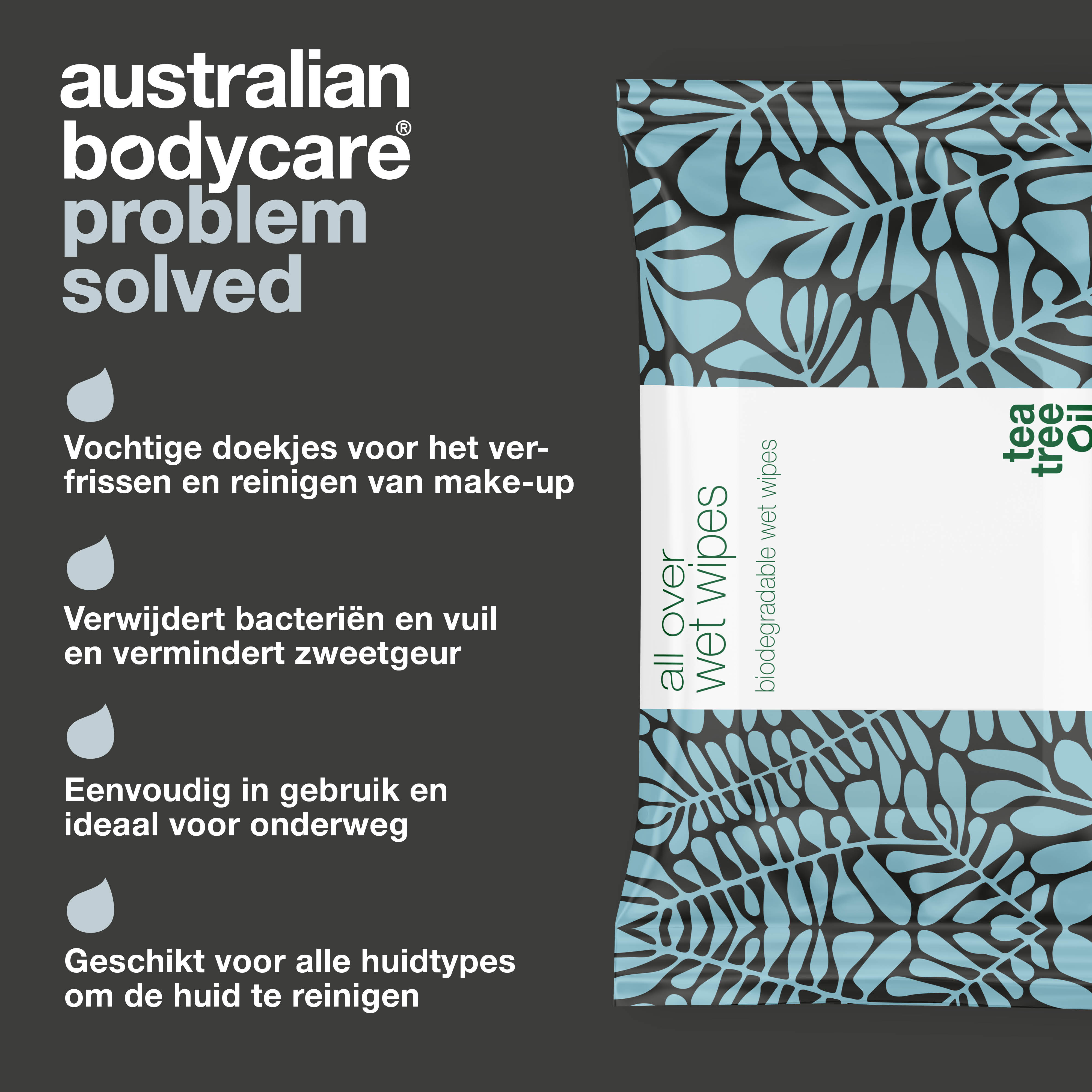 Vochtige doekjes met Tea Tree Olie 24 stuks — Reinigen en verfrissen de huid op het lichaam effectief