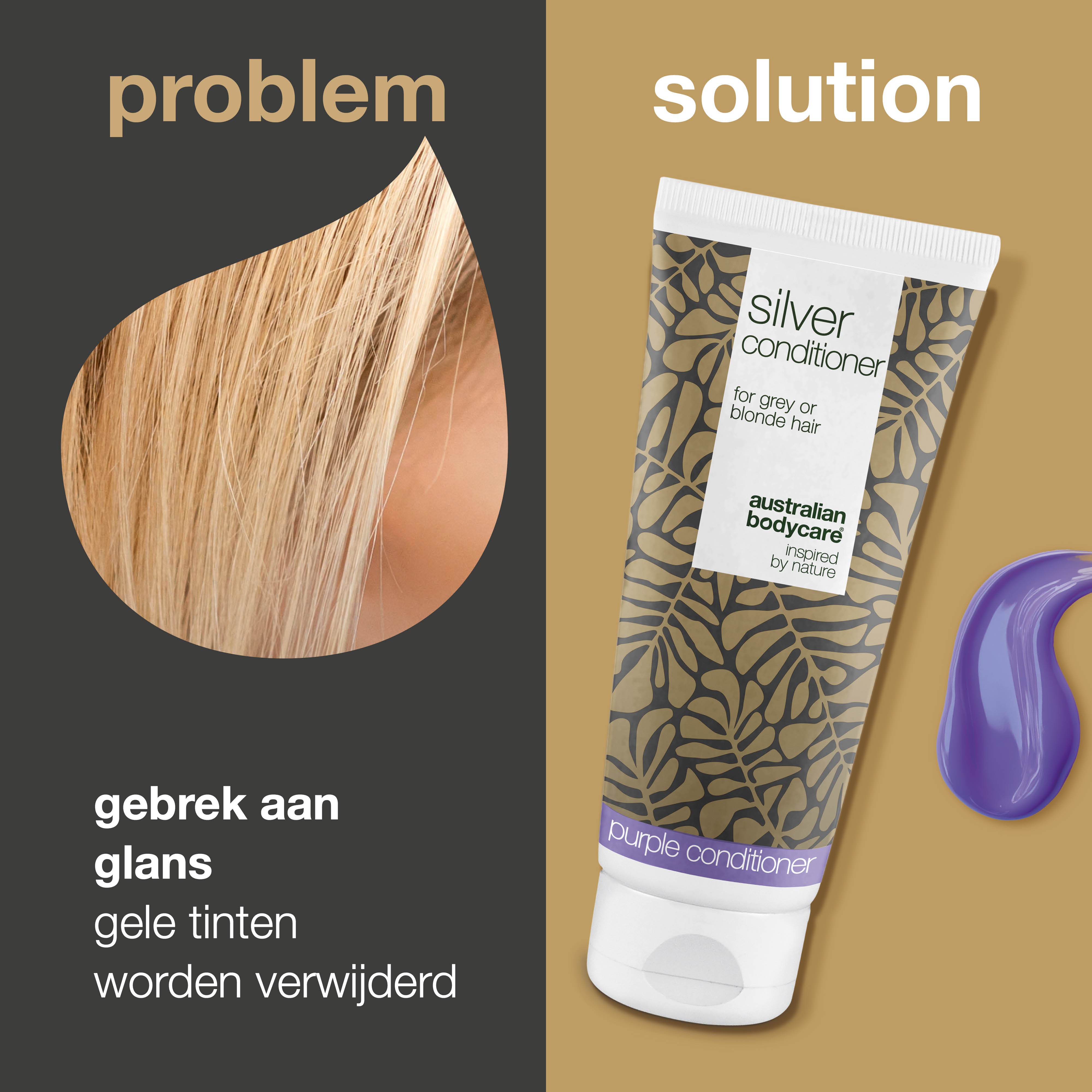 Silver Conditioner voor grijs en blond haar – Weg met geel — Conditioner met violette pigmenten neutraliseert geel in grijs en blond haar. Voedt, verzacht en geeft een prachtige koele glans.