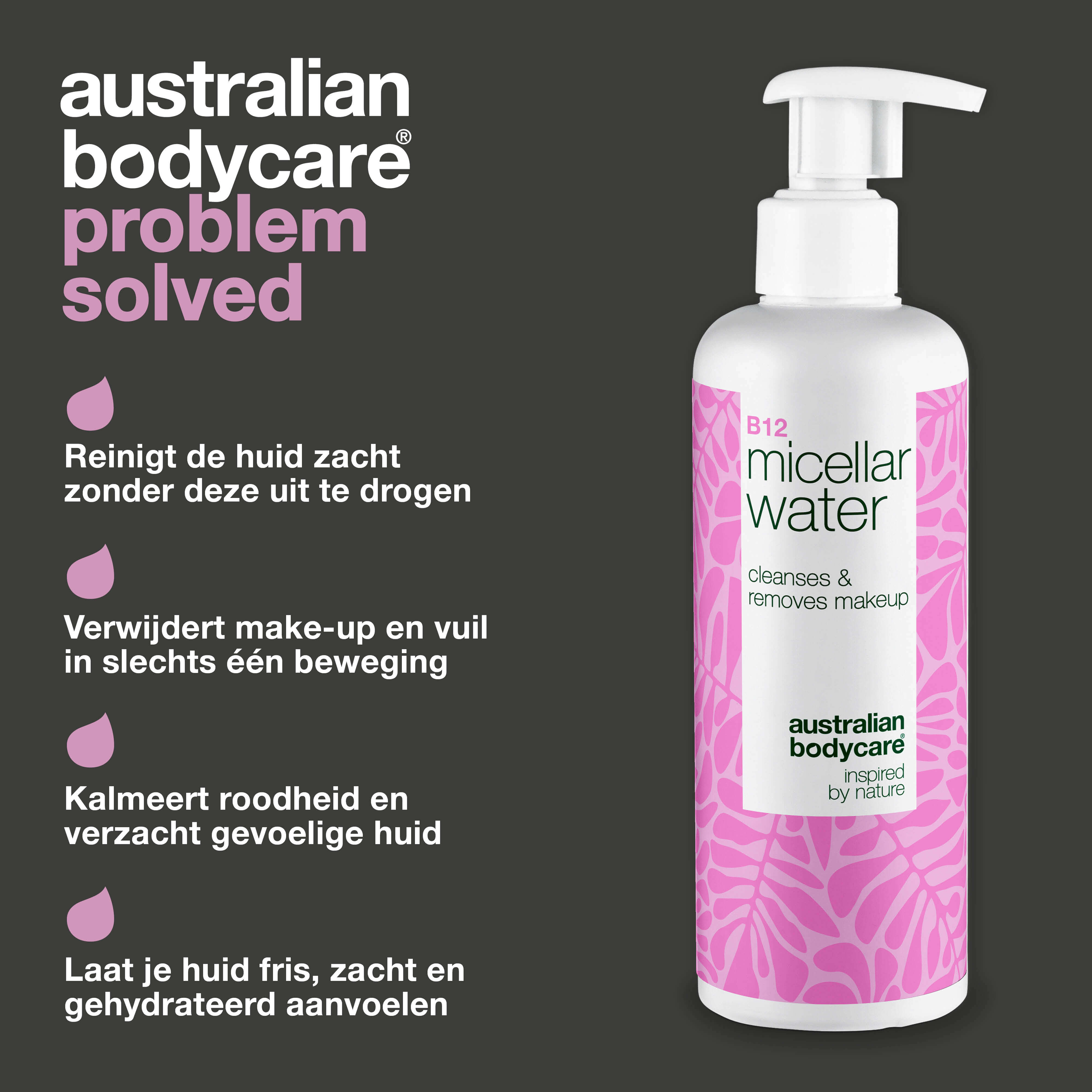 Micellair Water met B12 voor de droge of gevoelige huid. Reinigt zonder uitdroging. Met Vitamine B12, Niacinamide, Glycerine en Propanediol.