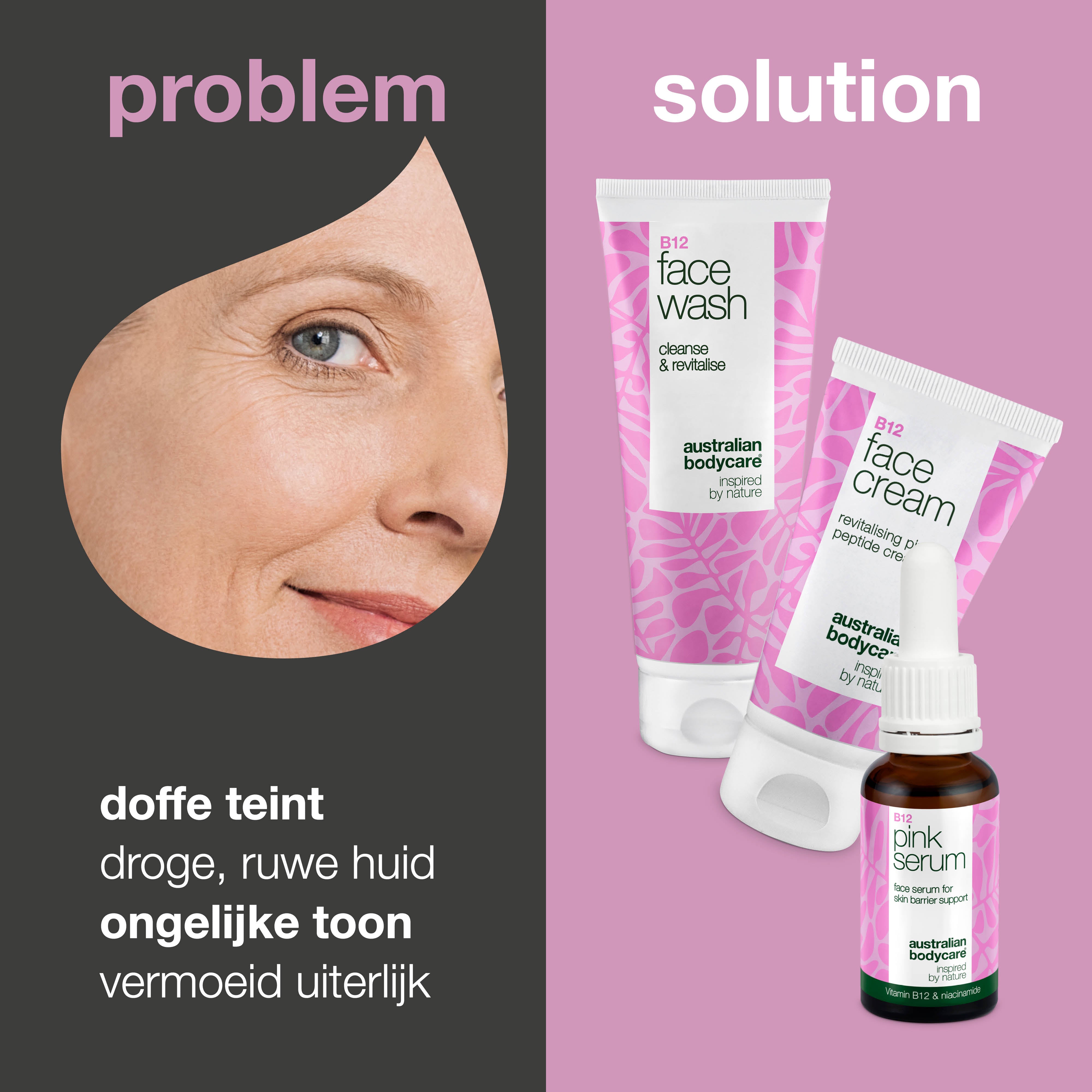 B12 Huidverzorgingsset – Reiniging, Serum en Crème — Huidverzorgingsset met B12 voor een gezonde, gladde huid. Dagelijkse hydratatie en verzorging.