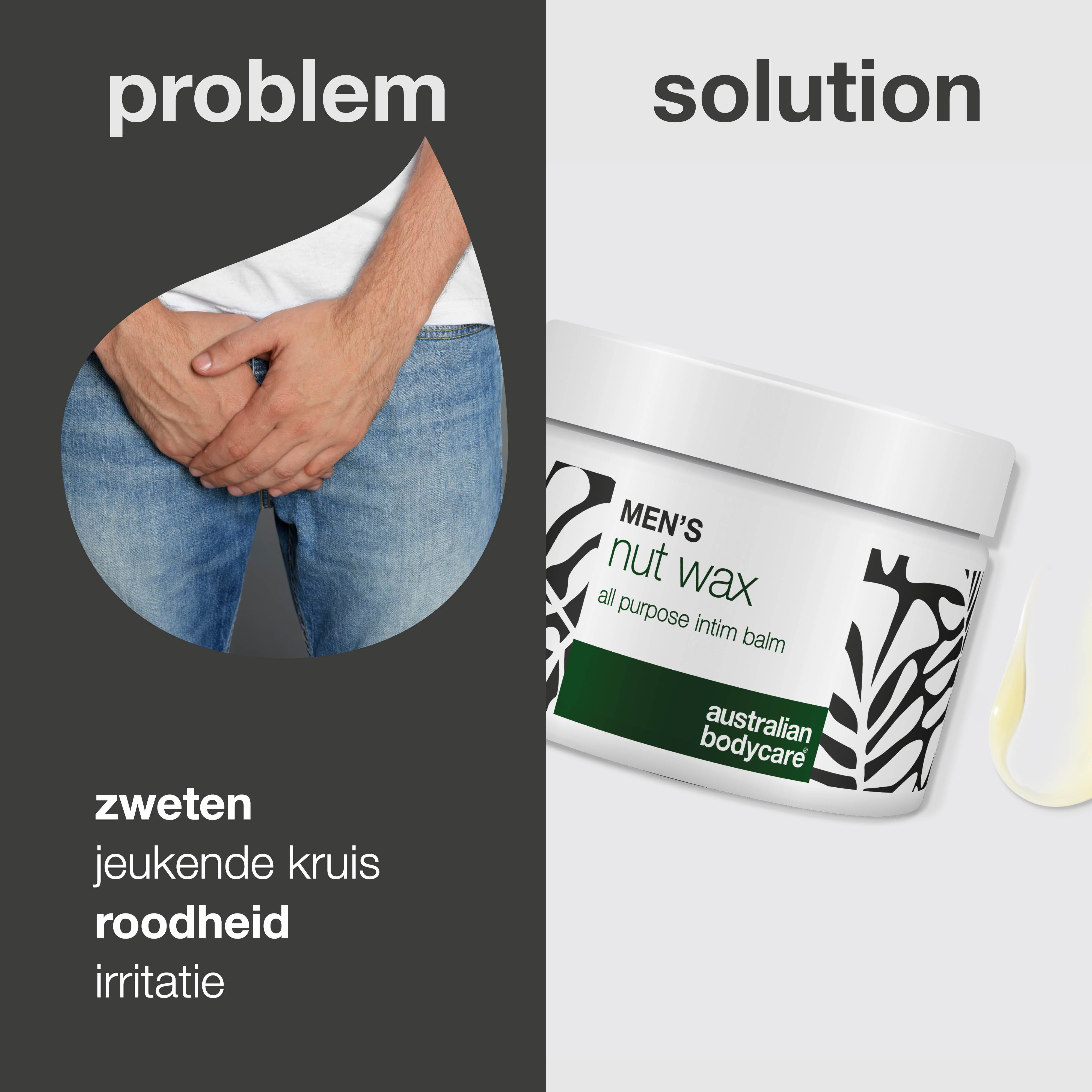 Intiembalsem voor mannen helpt tegen zweet, wrijving en geur rond de ballen. Houdt de huid droog, fris en soepel met sheaboter, squalane en bisabolol.