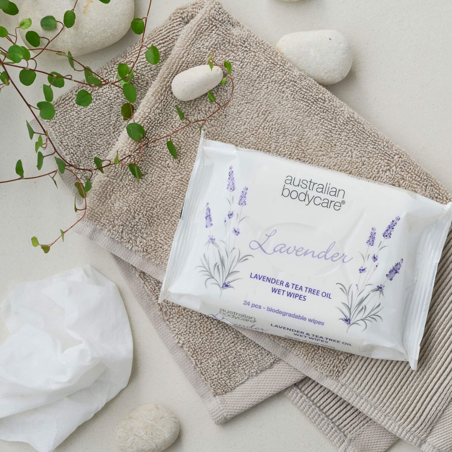 Vochtige doekjes met Lavendel & Tea Tree Olie 24 stuks - Voor het reinigen en hydrateren van gezicht en lichaam