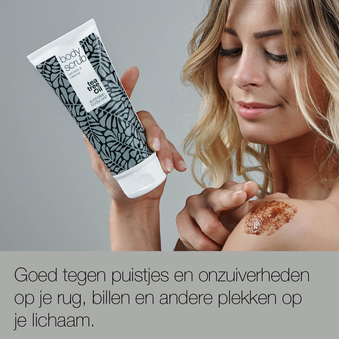 Anti–Puistjes Tea Tree Body Scrub - Diep reinigende lichaamsscrub tegen puistjes en mee–eters