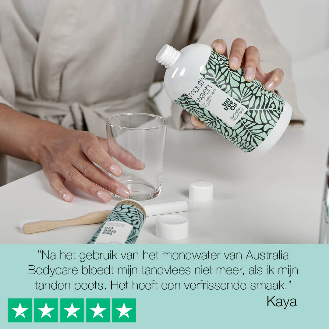 Mondwater met Tea Tree Olie - mondspoeling voor een gezonde mondhygiëne om tandvleesproblemen te voorkomen