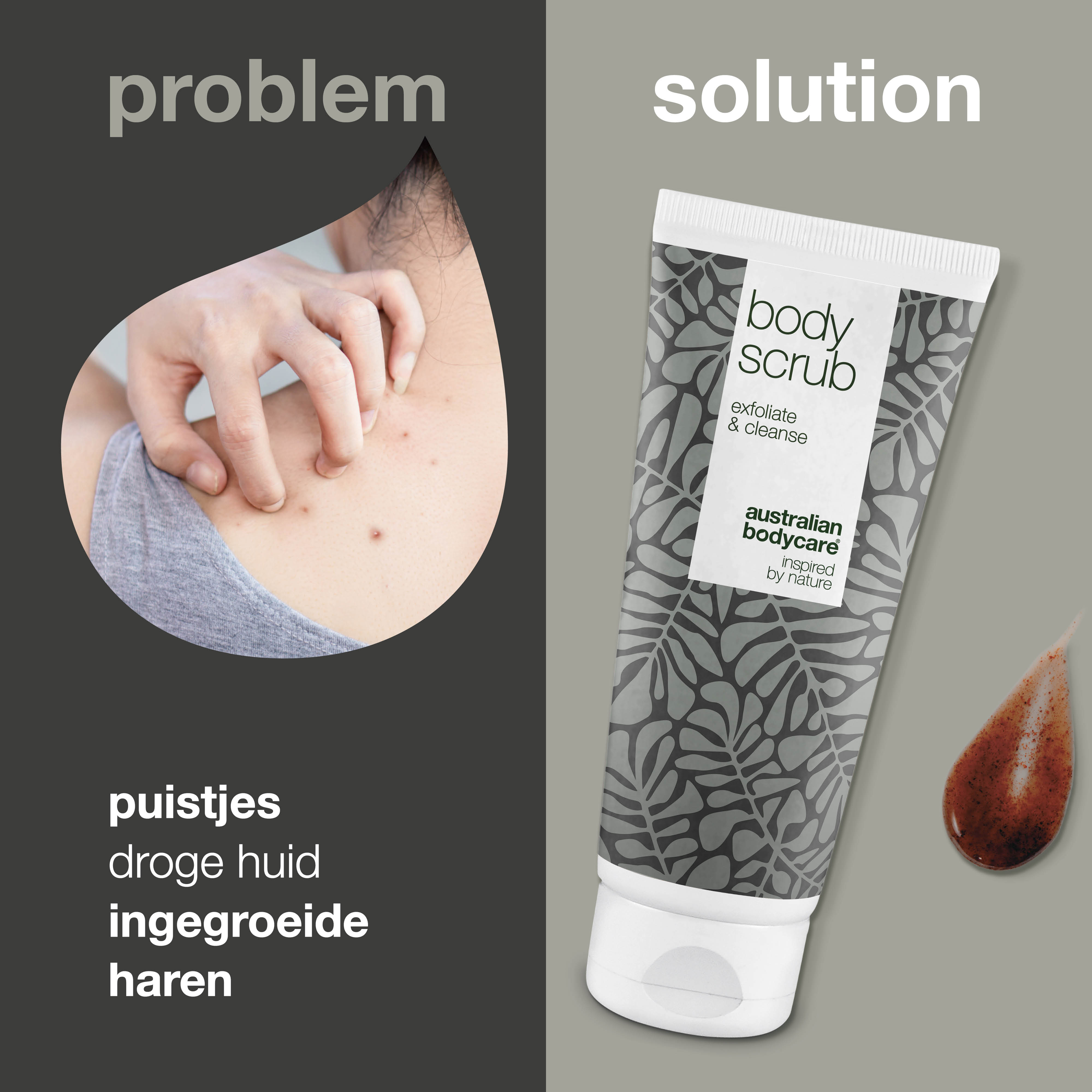 Anti-Puistjes Tea Tree Body Scrub — Diep reinigende lichaamsscrub tegen puistjes en mee-eters