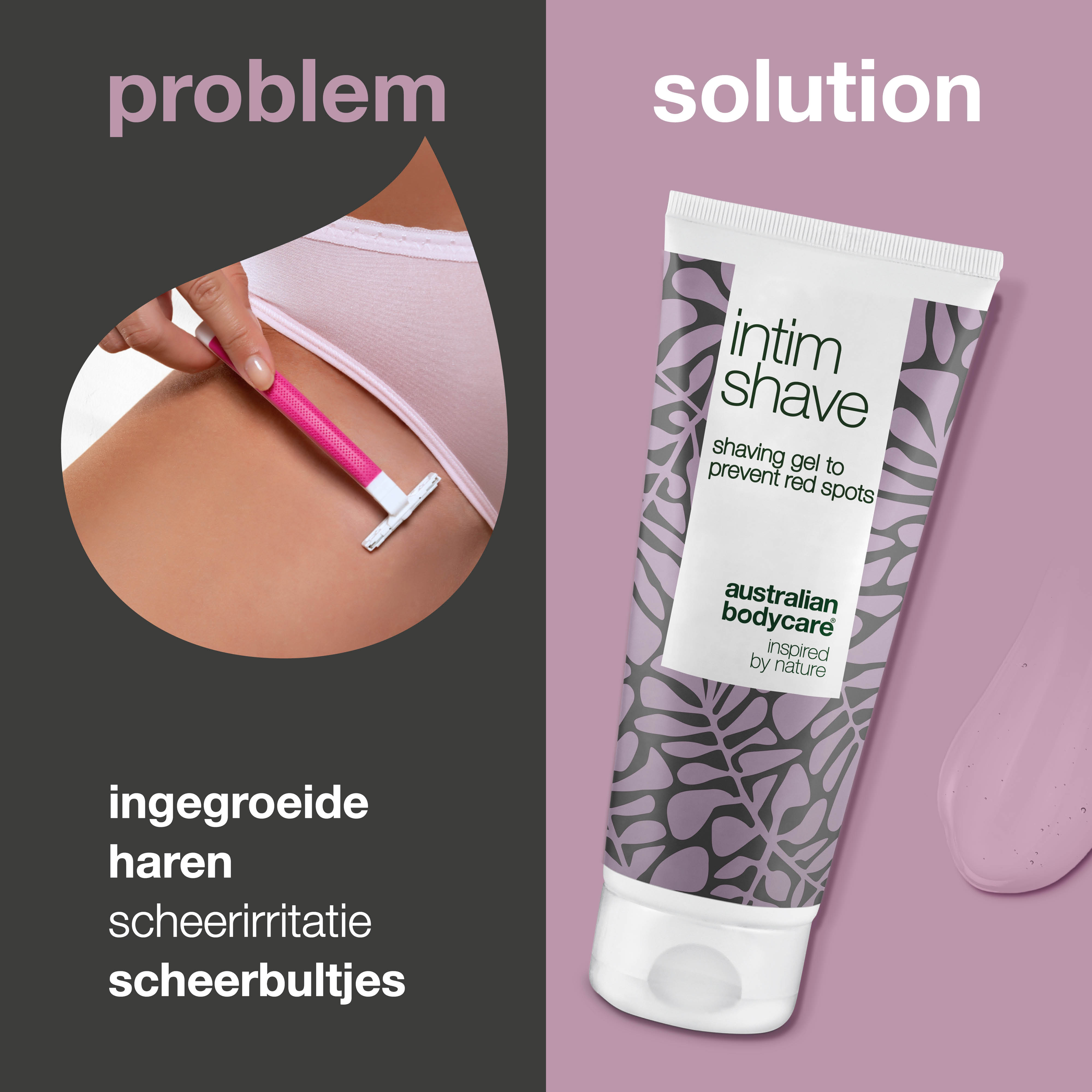 Scheergel voor de intieme zone — Tegen scheerirritatie, ingegroeide haren, ontstoken haarzakjes, jeuk en rode scheerbultjes.