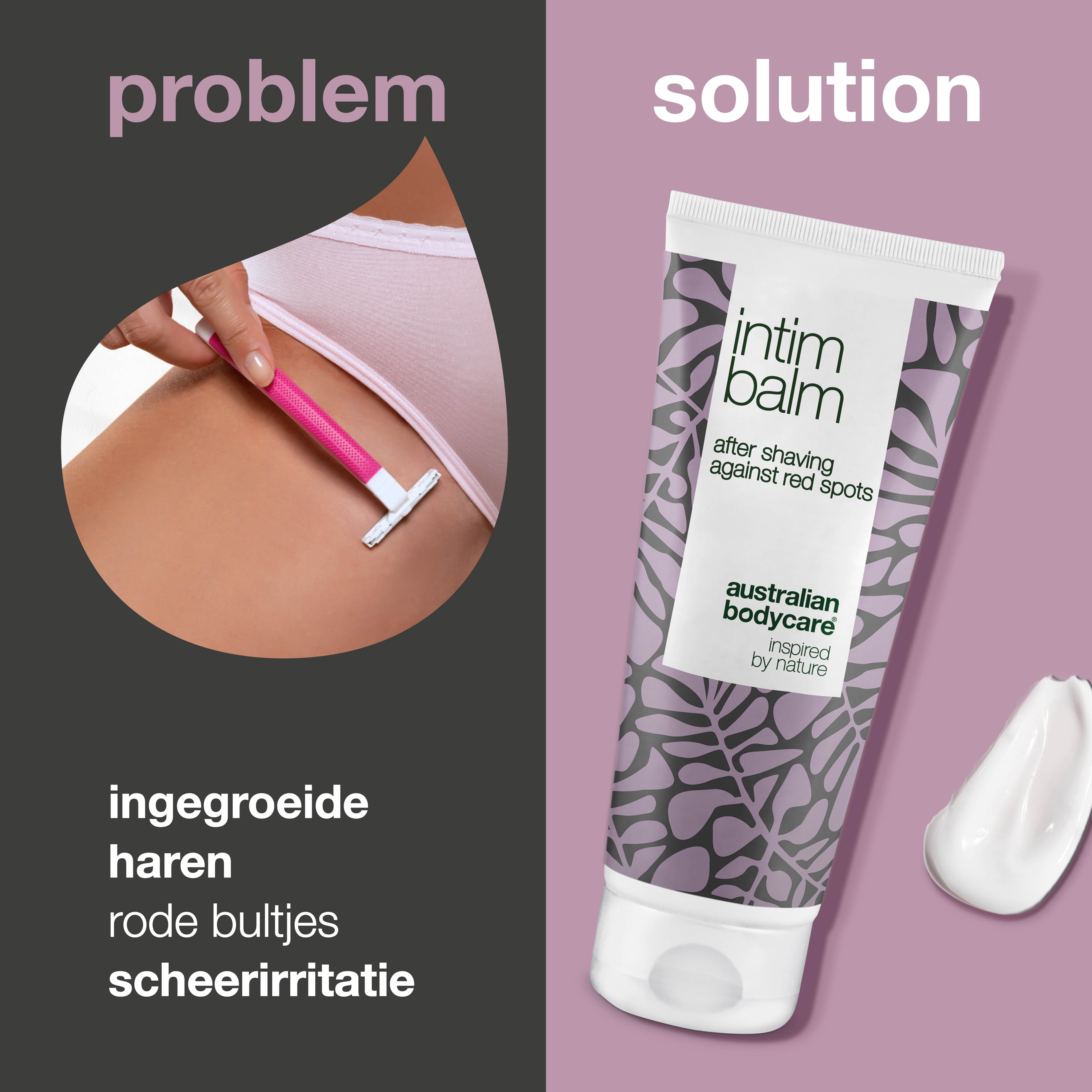 Aftershave voor de intieme zone — Tegen scheerirritatie, ingegroeide haren, ontstoken haarzakjes een branderige huid, jeuk en rode scheerbultjes.
