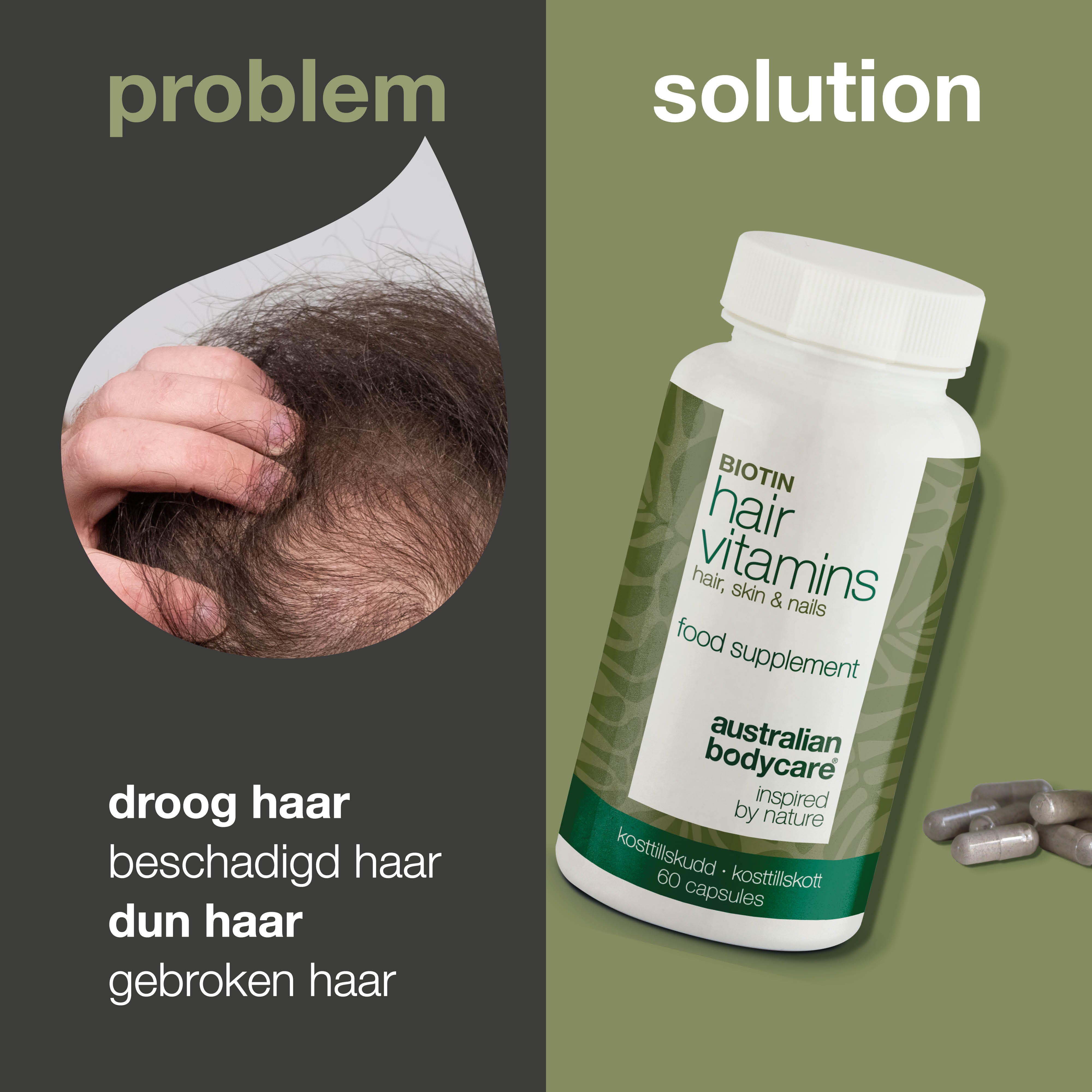 Voedingssupplement met Biotine — Helpt bij het in stand houden van normaal haar en kan gebruikt worden bij haaruitval