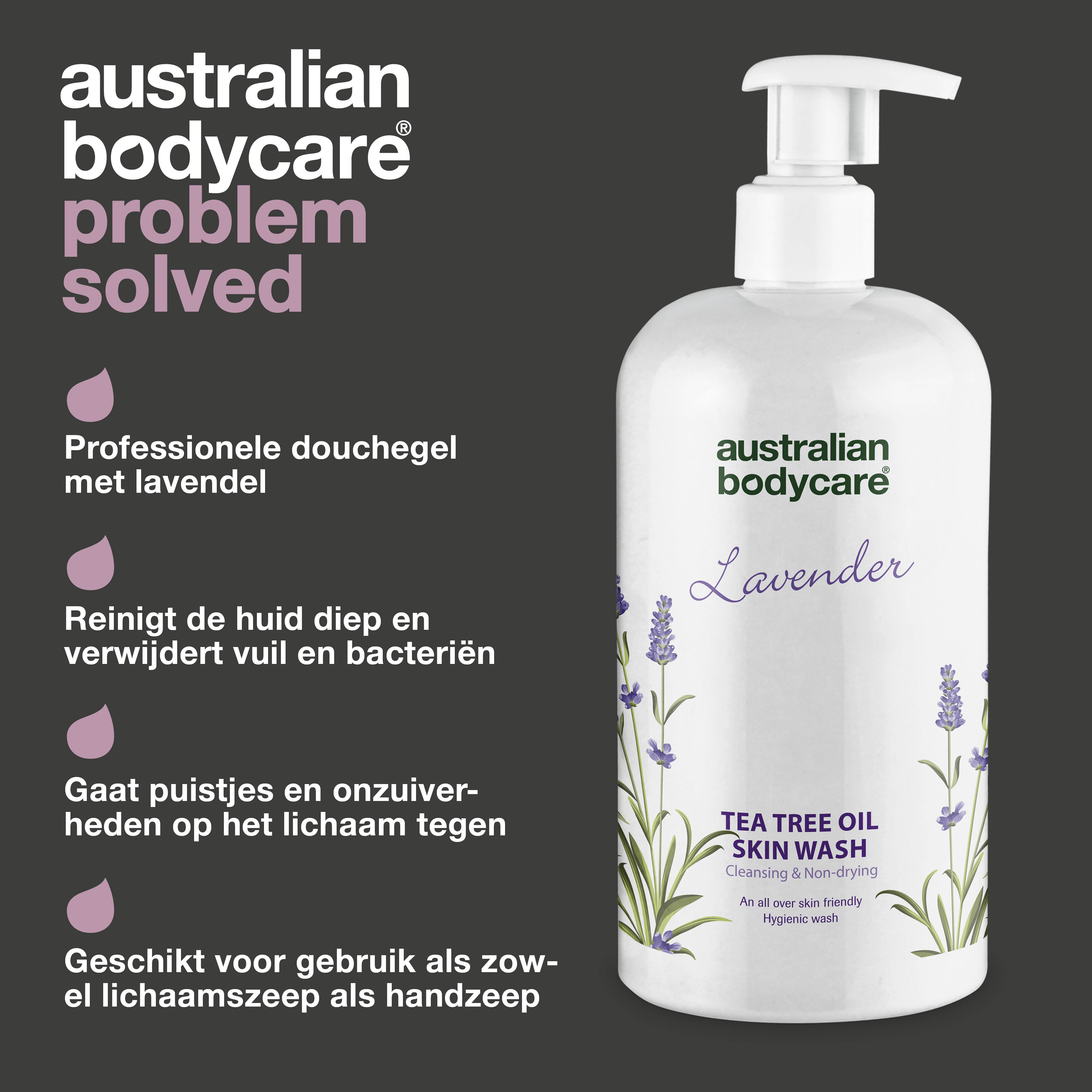 Professionele Lavender Skin Wash — Professioneel Showergel met Tea tree Olie en Lavendel voor de dagelijkse reiniging van je lichaam