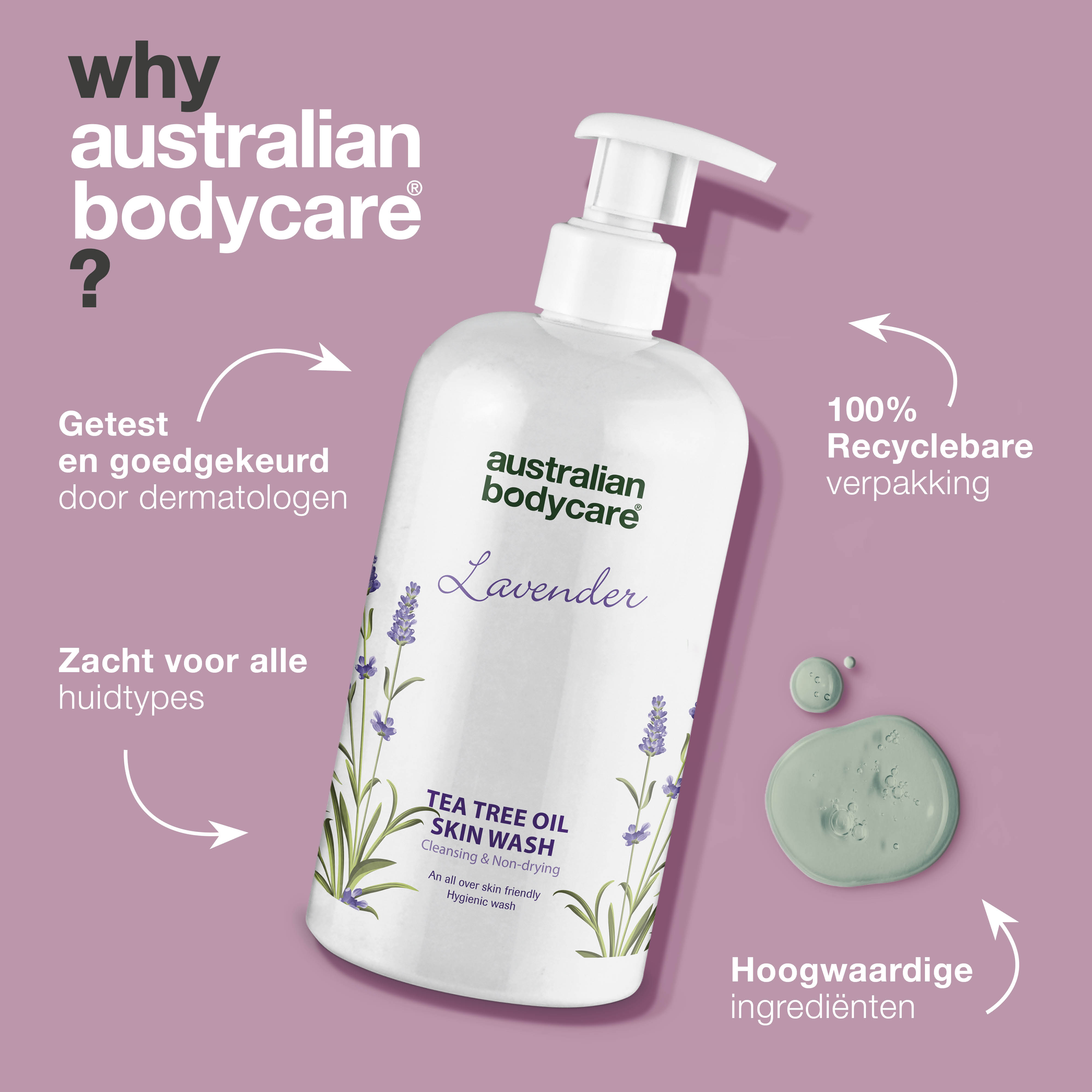 Professionele Lavender Skin Wash — Professioneel Showergel met Tea tree Olie en Lavendel voor de dagelijkse reiniging van je lichaam