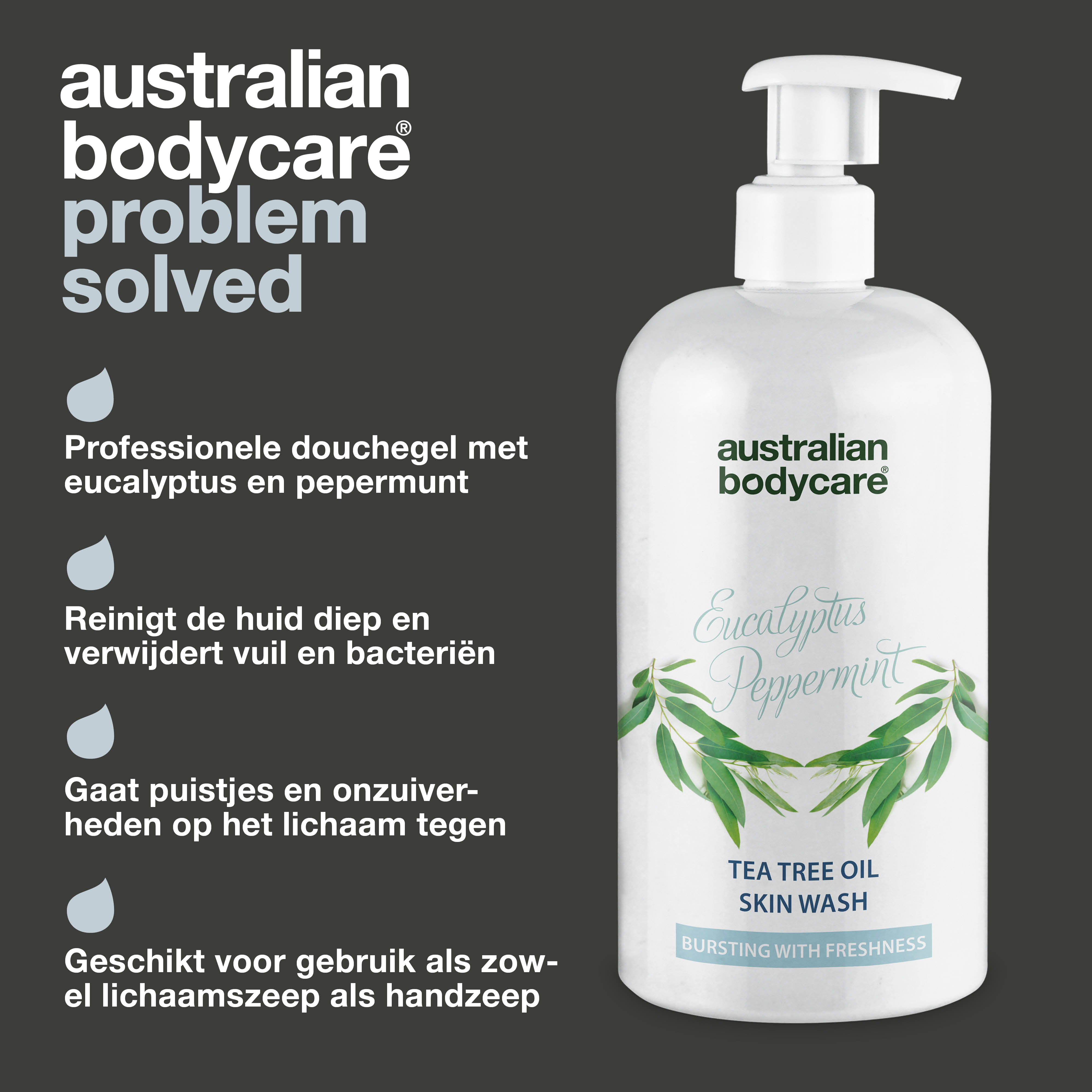 Professionele Eucalyptus Skin Wash — Douchegel voor professioneel gebruik met natuurlijke Teatree Olie en Australische Eucalyptus