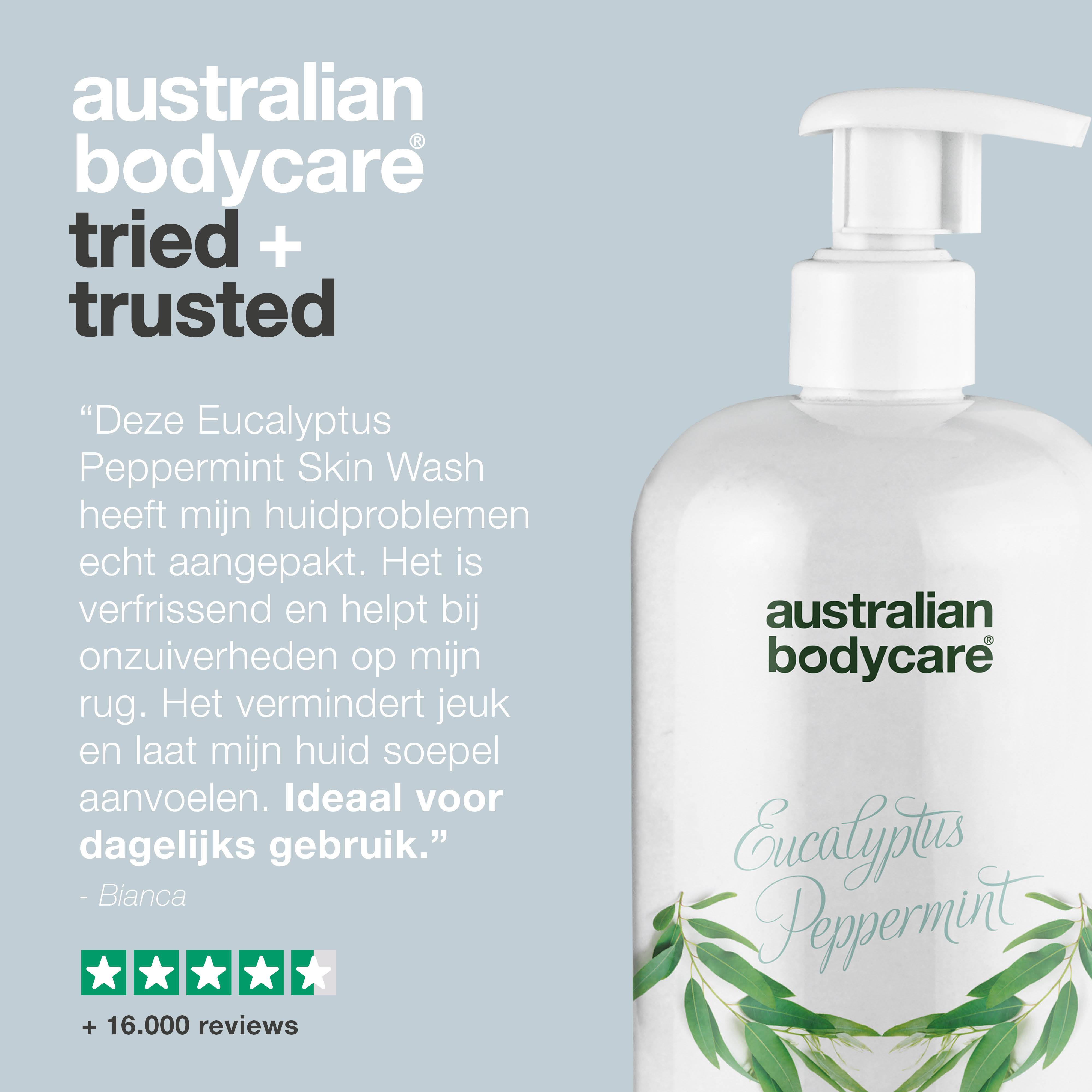 Professionele Eucalyptus Skin Wash — Douchegel voor professioneel gebruik met natuurlijke Teatree Olie en Australische Eucalyptus
