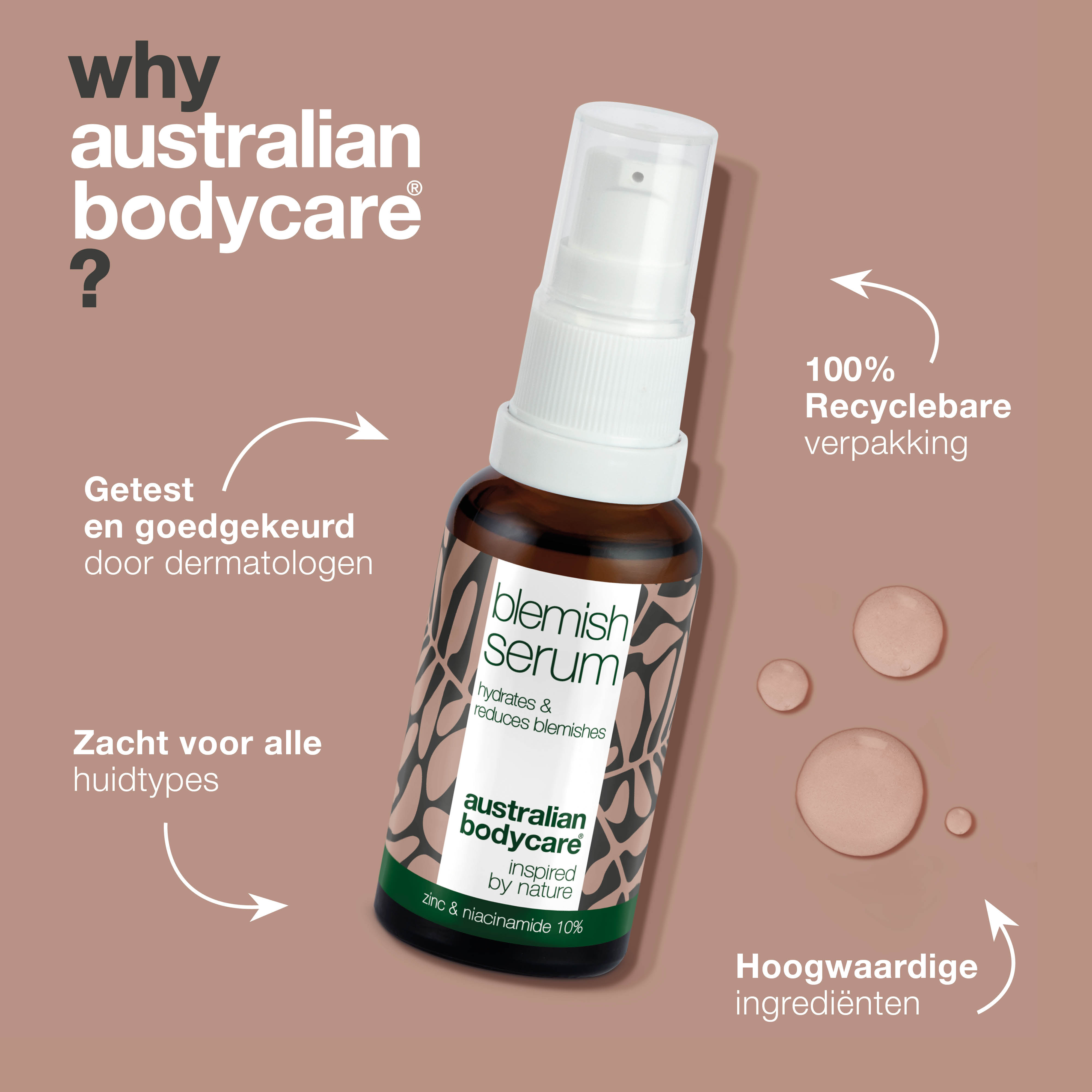 Anti-Puistjes Niacinamide Serum — 10% Niacinamide, 1% Zink en Tea Tree Olie tegen puistjes en onzuivere huid
