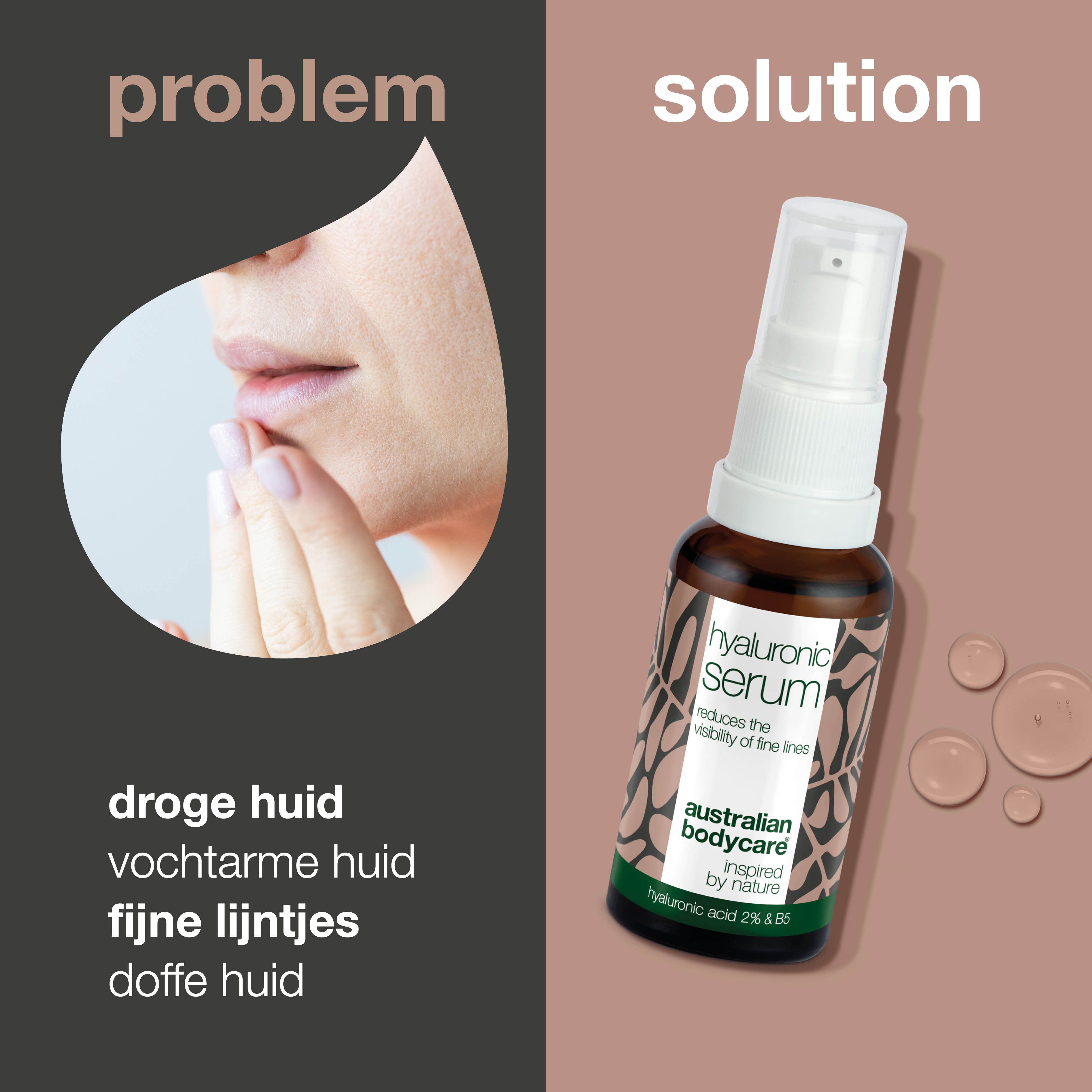 Hyaluronzuur Serum tegen fijne lijntjes — Met Tea Tree Olie, Hyaluronzuur 2% en B5 vitamine B5 tegen fijne lijntjes en een droge huid