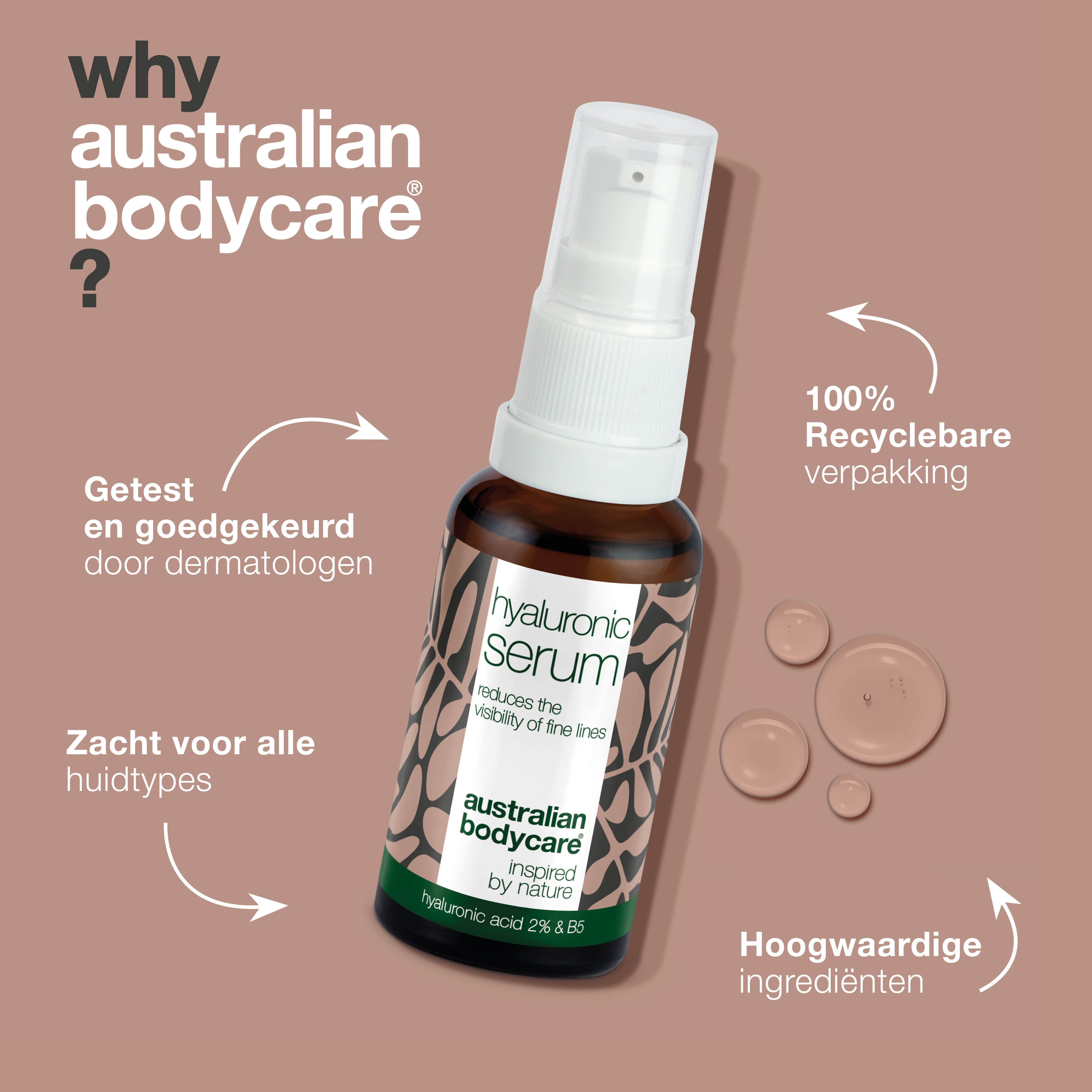 Hyaluronzuur Serum tegen fijne lijntjes — Met Tea Tree Olie, Hyaluronzuur 2% en B5 vitamine B5 tegen fijne lijntjes en een droge huid