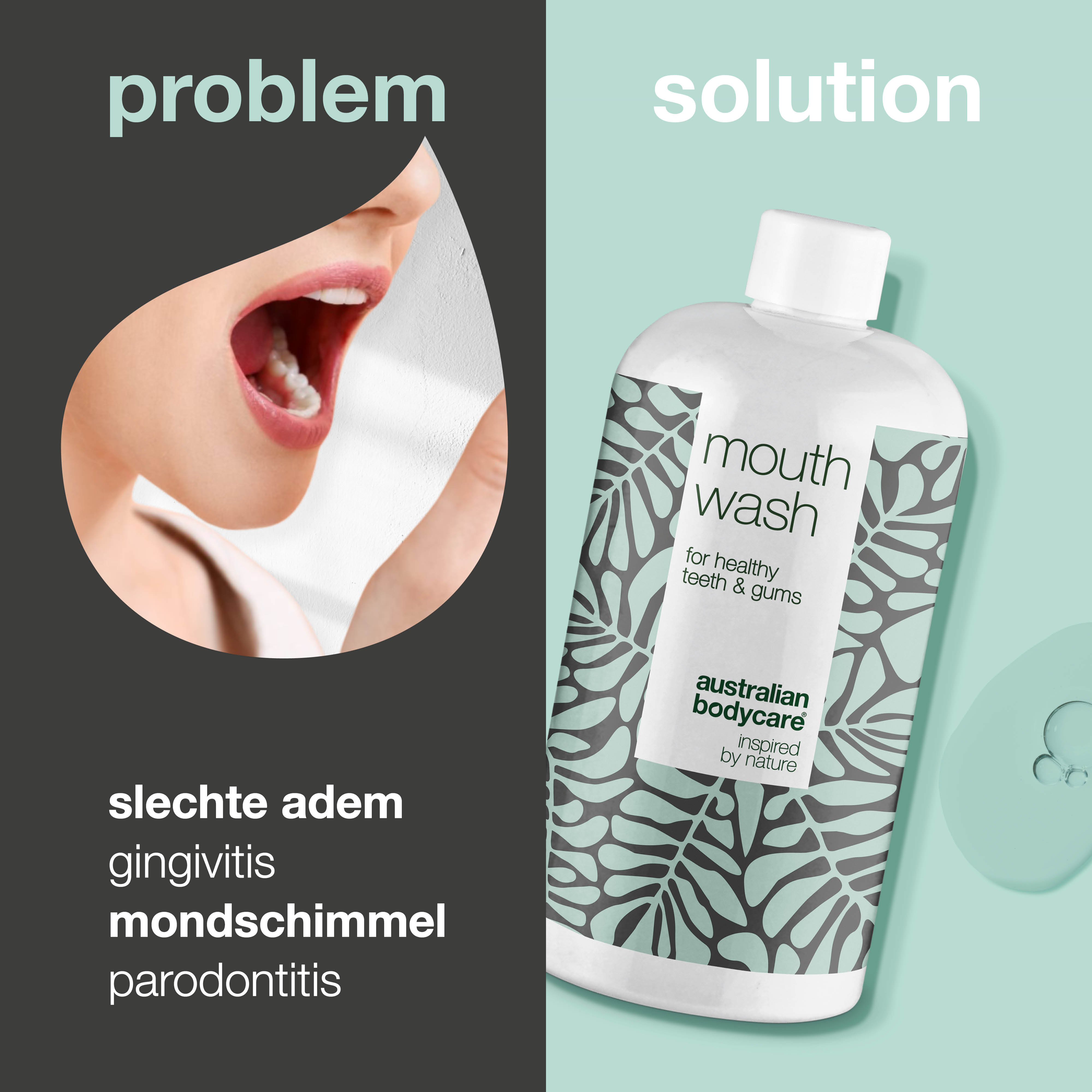 Mondwater met Tea Tree Olie — mondspoeling voor een gezonde mondhygiëne om tandvleesproblemen te voorkomen