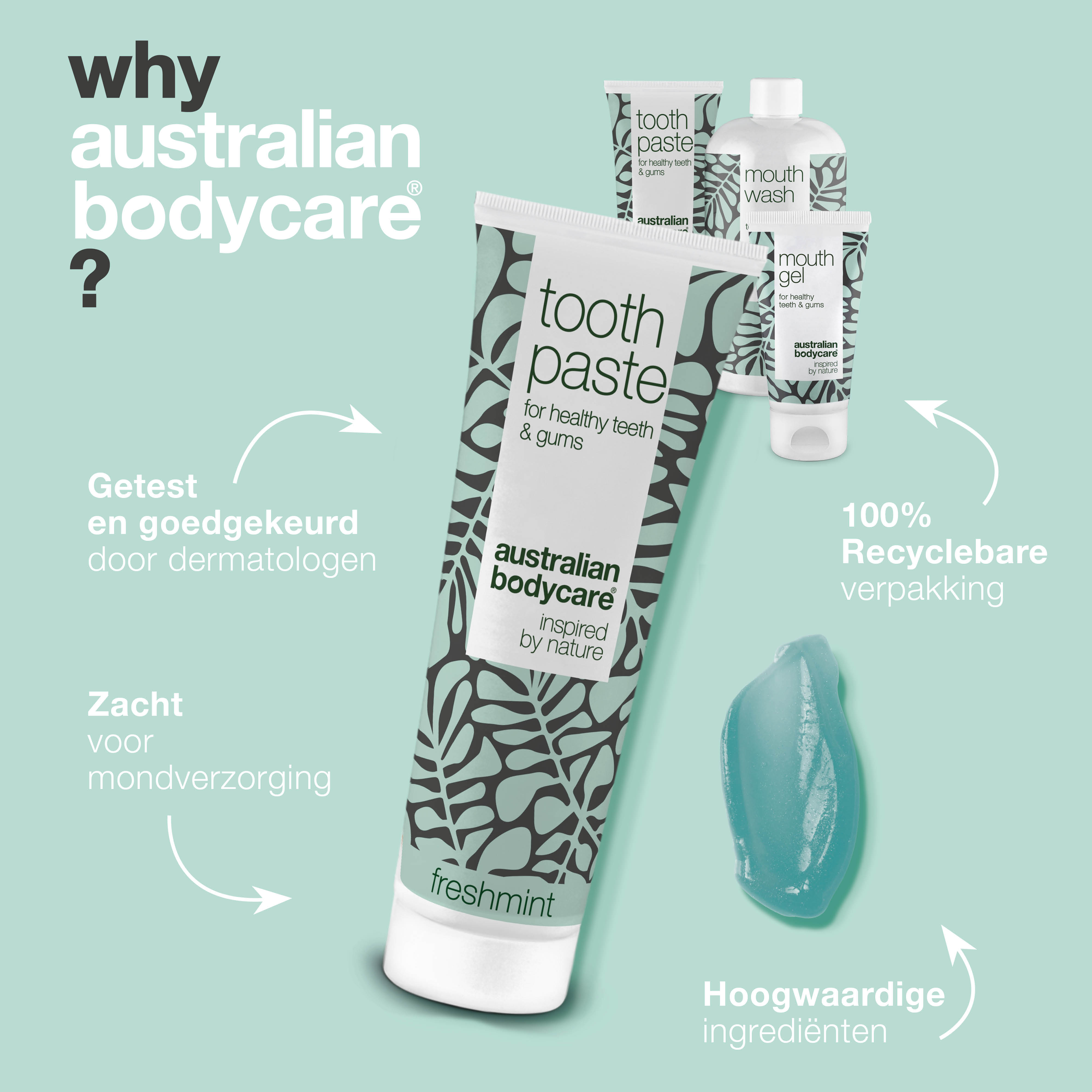 Mondverzorgingspakket met 4 producten met Tea Tree Oil — Voor dagelijkse verzorging bij mondschimmel, parodontitis en ontstoken tandvlees