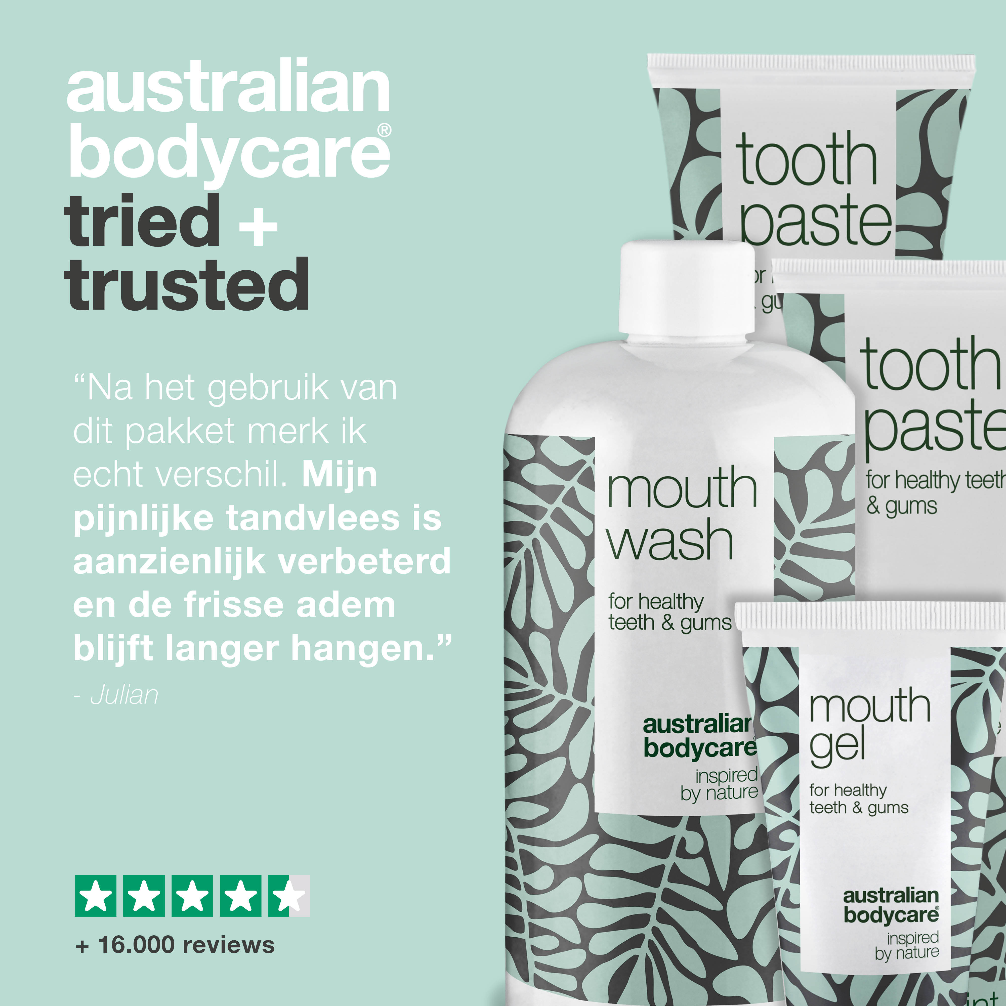 Mondverzorgingspakket met 4 producten met Tea Tree Oil — Voor dagelijkse verzorging bij mondschimmel, parodontitis en ontstoken tandvlees