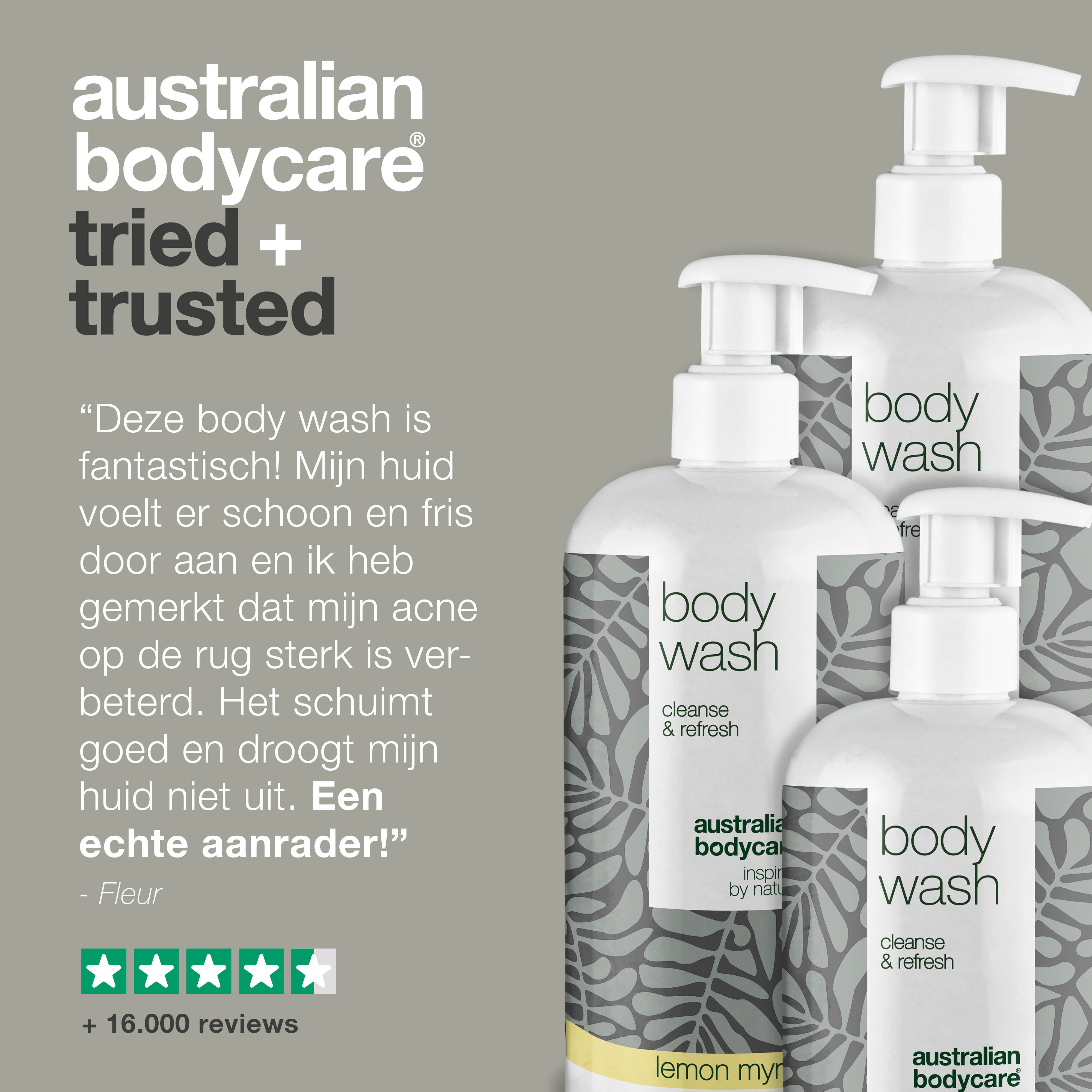 Pakketaanbieding met 3 body wash: Teatree Olie, Lemon Myrtle & Mint