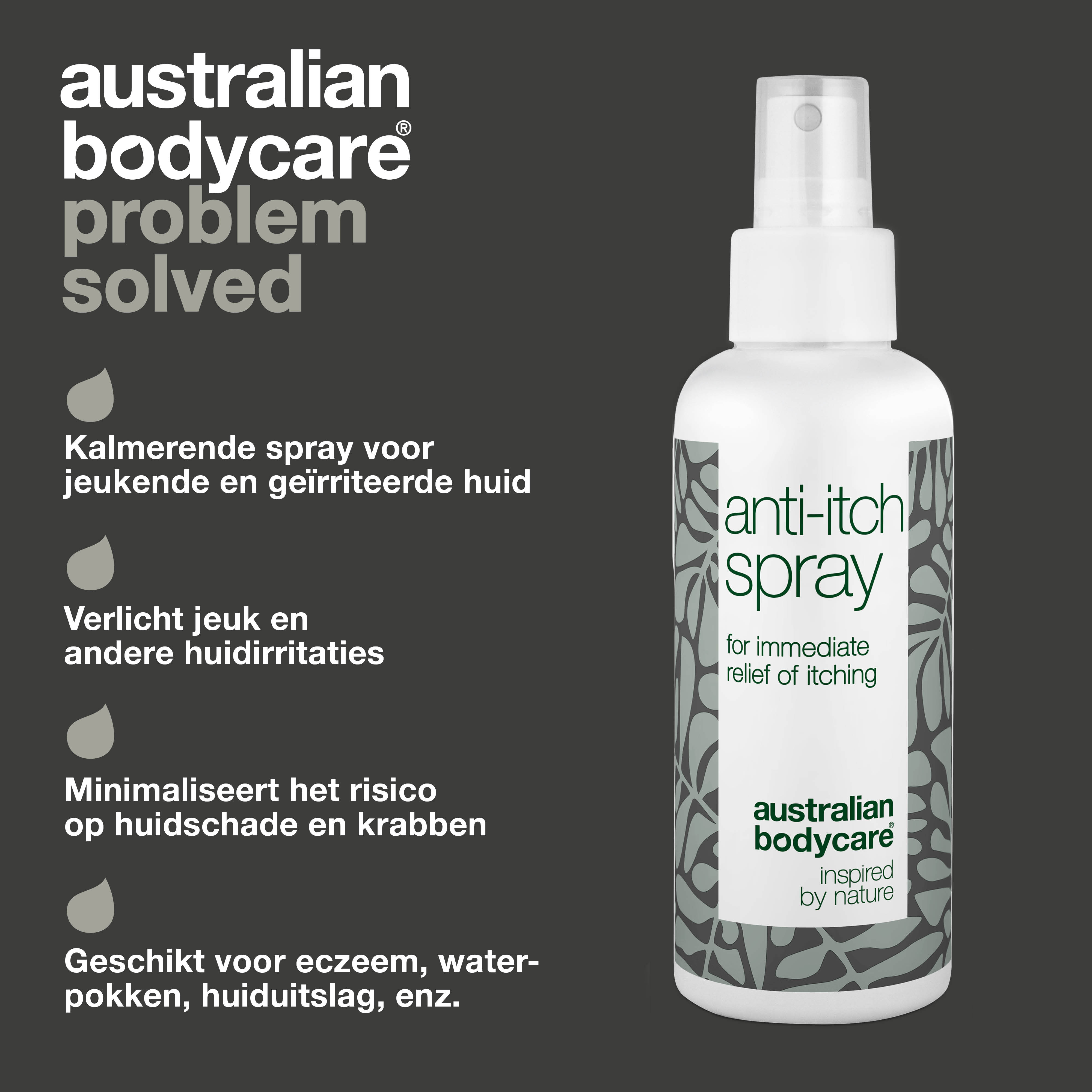 Spray bij een jeukerig gevoel op lichaam — Verzachtende en kalmerende anti-jeuk spray voor de droge huid