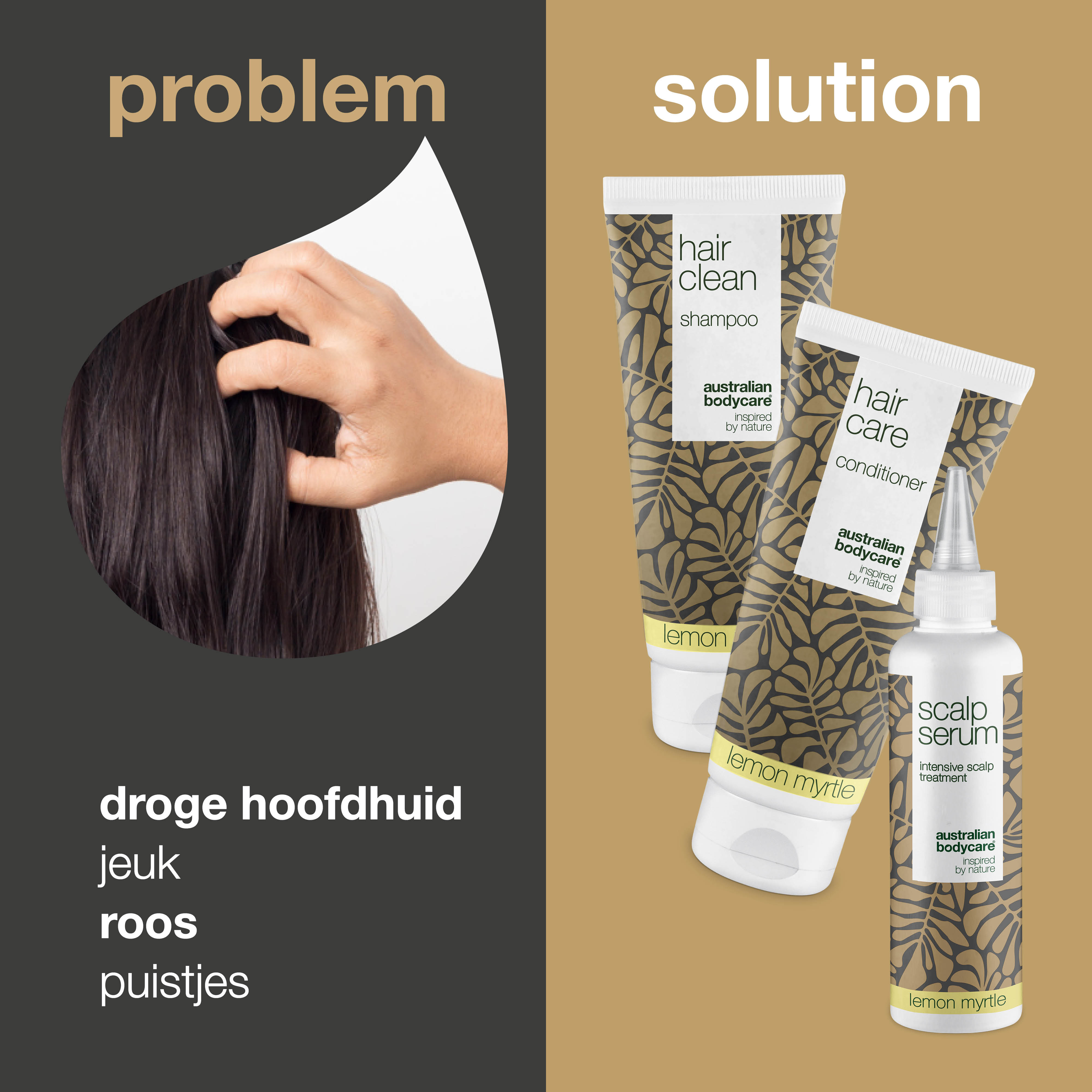 Hoofdhuidpakket met Lemon Myrtle — 3 producten met Tea Tree Olie en Lemon Myrtle tegen roos en droge hoofdhuid