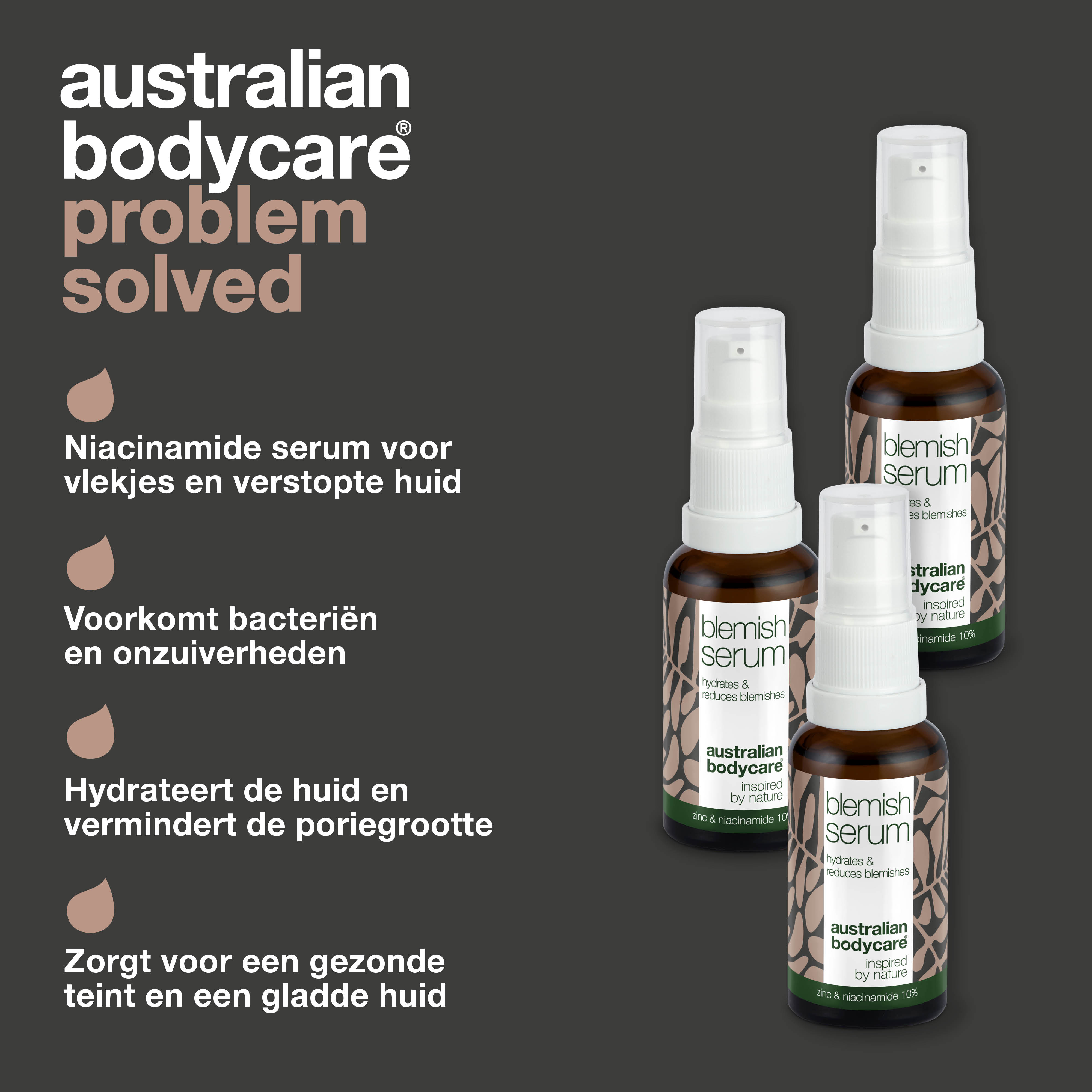 3 stuks Anti-Puistjes Niacinamide Serum bij puistjes en een onzuivere huid — Met Niacinamide 10%, Zink 1% en Tea Tree Olie voor de onzuivere & vette huid