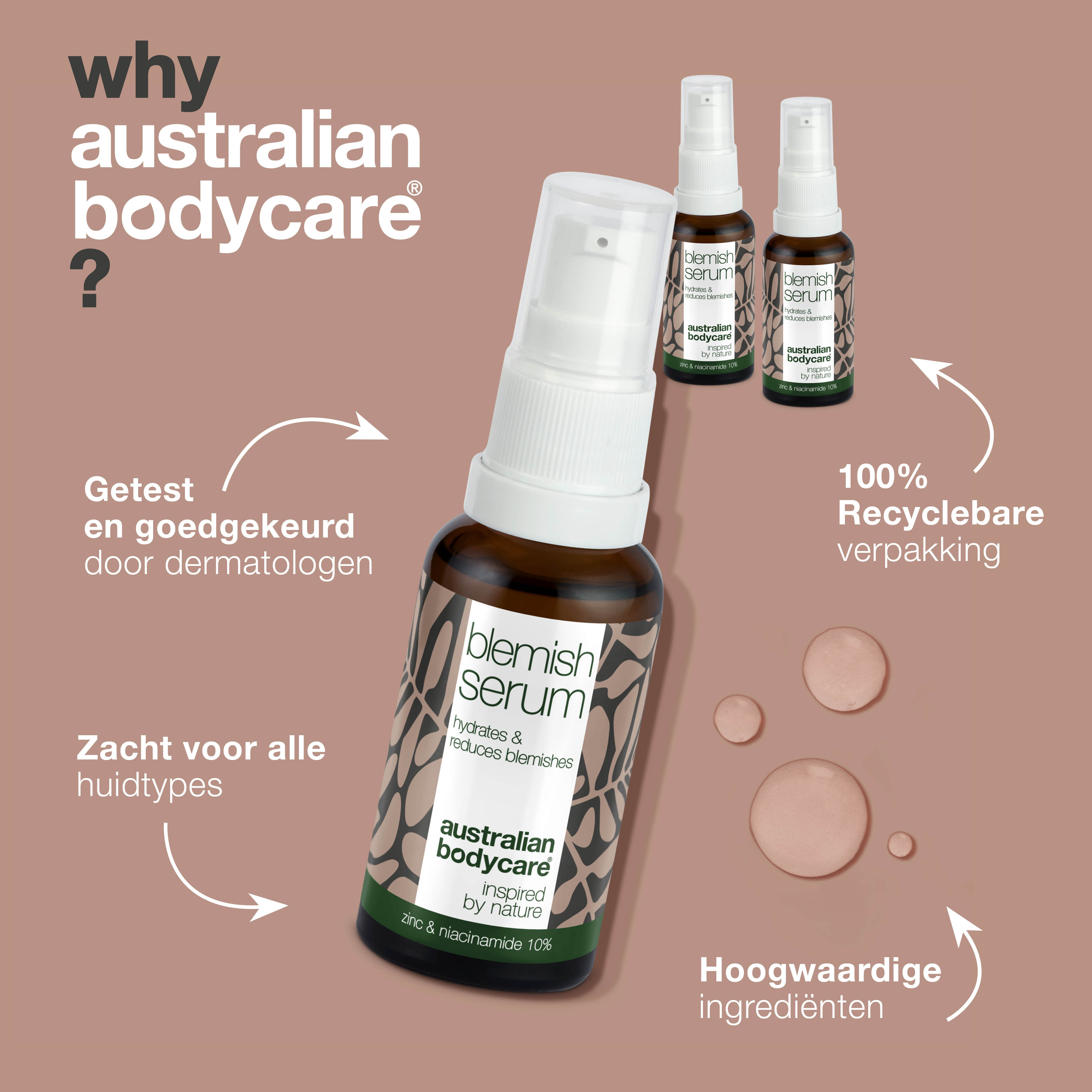 3 stuks Anti-Puistjes Niacinamide Serum bij puistjes en een onzuivere huid — Met Niacinamide 10%, Zink 1% en Tea Tree Olie voor de onzuivere & vette huid