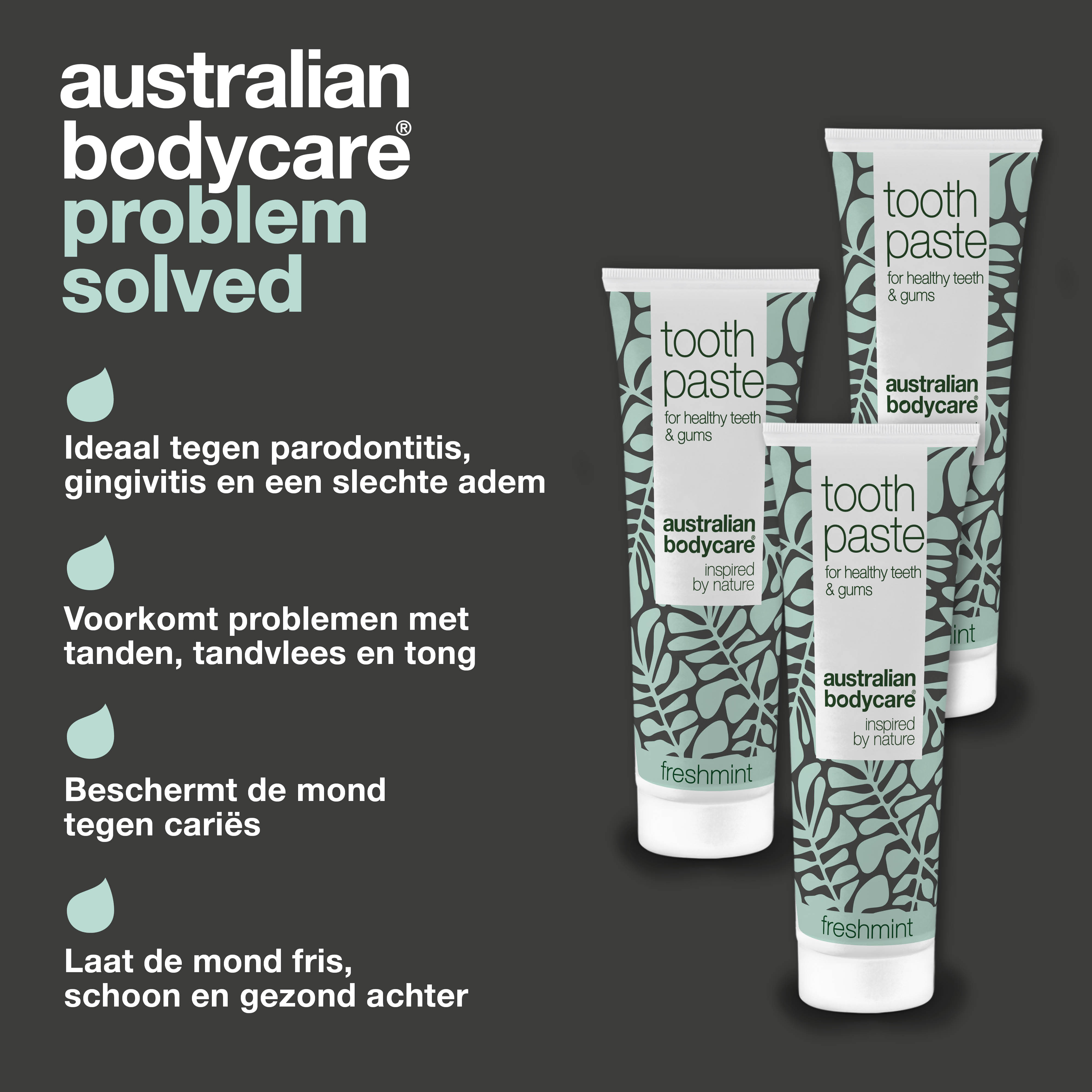 3 stuks Tea Tree Olie Tandpasta Freshmint — Voor de dagelijkse verzorging bij parodontitis, schimmelinfectie en tandvleesontsteking