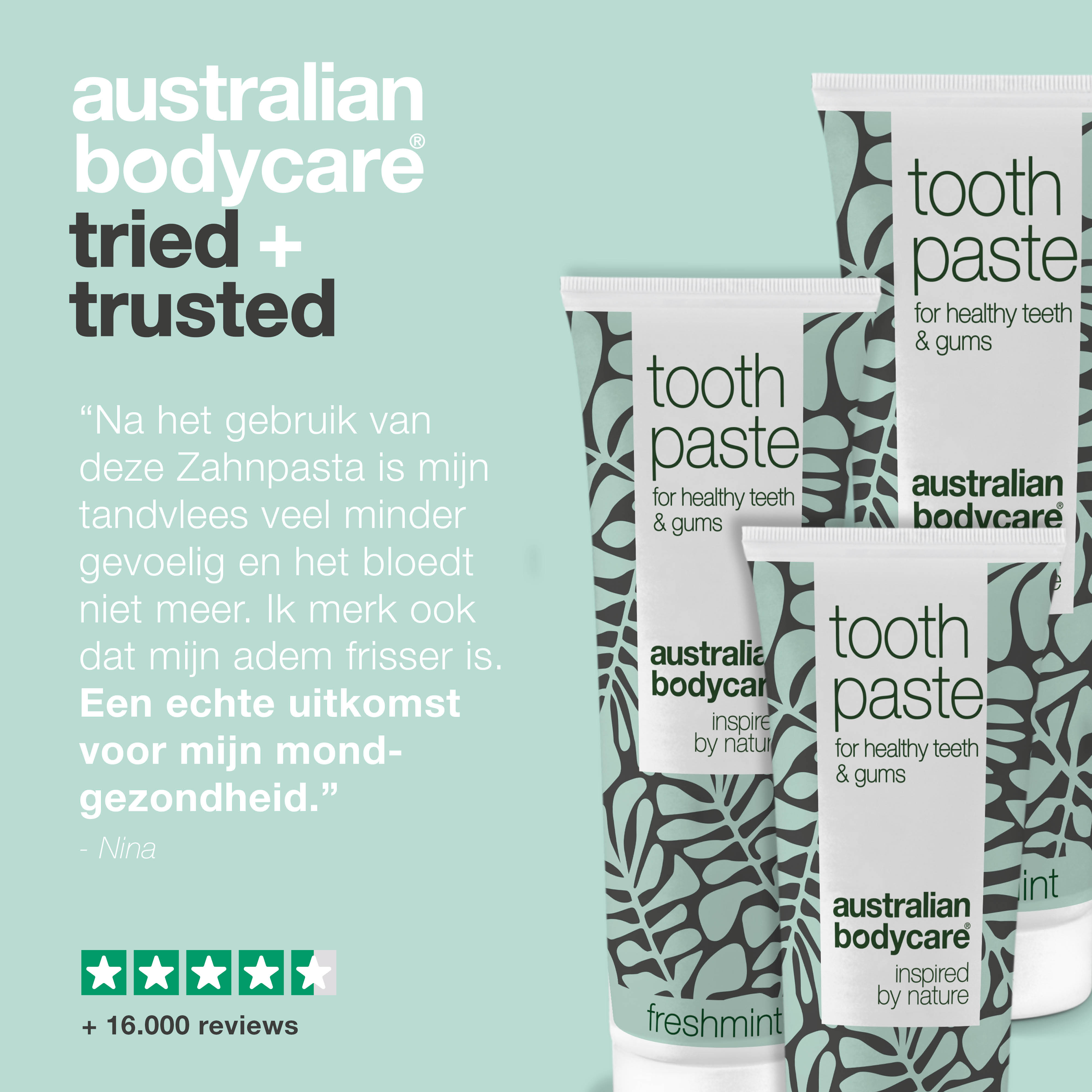 3 stuks Tea Tree Olie Tandpasta Freshmint — Voor de dagelijkse verzorging bij parodontitis, schimmelinfectie en tandvleesontsteking