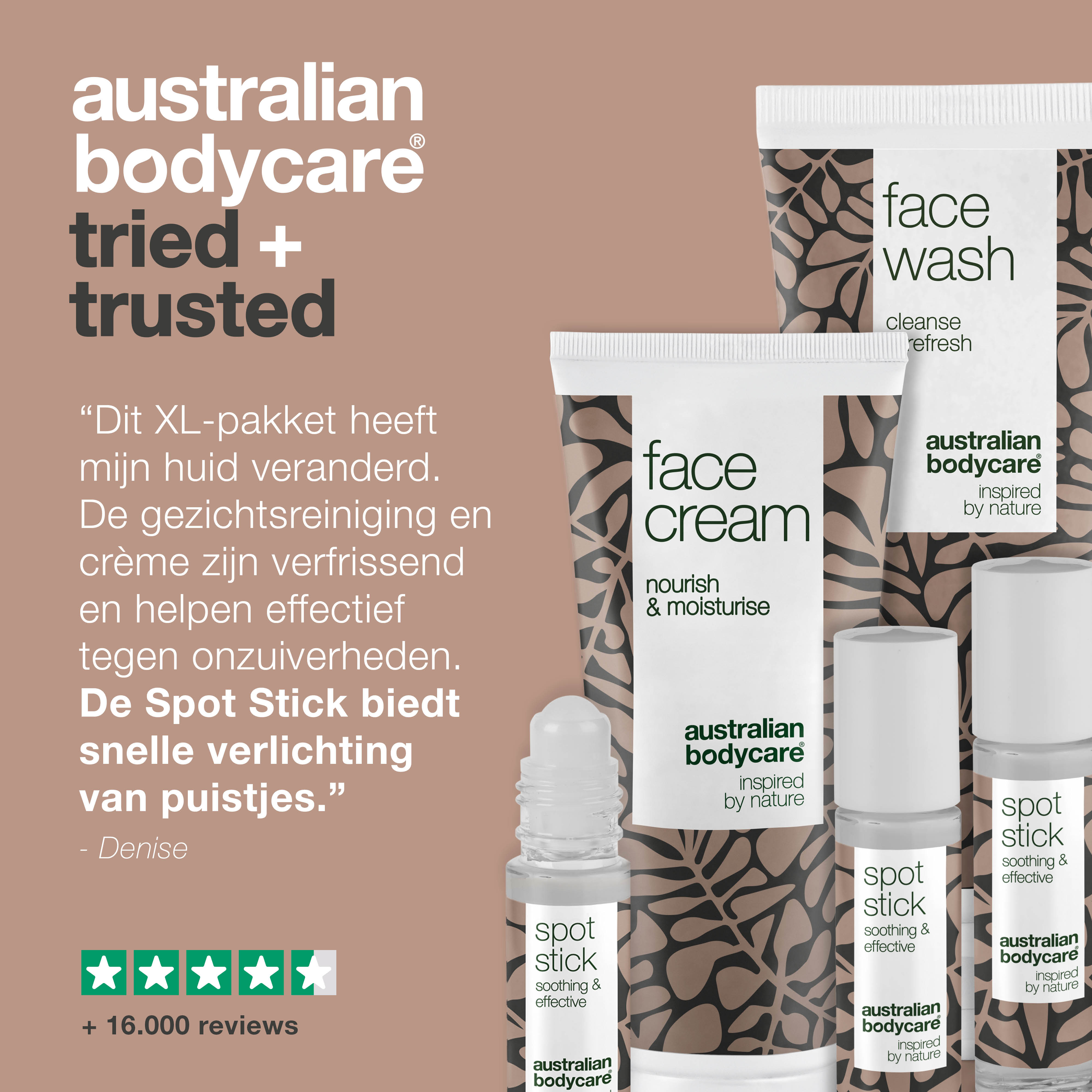XL gezichtsproducten voor puistjes en onzuivere huid — Grote gezichtsreiniger, gezichtscrème & 3-pak Spot Stick voor puistjes & vette huid