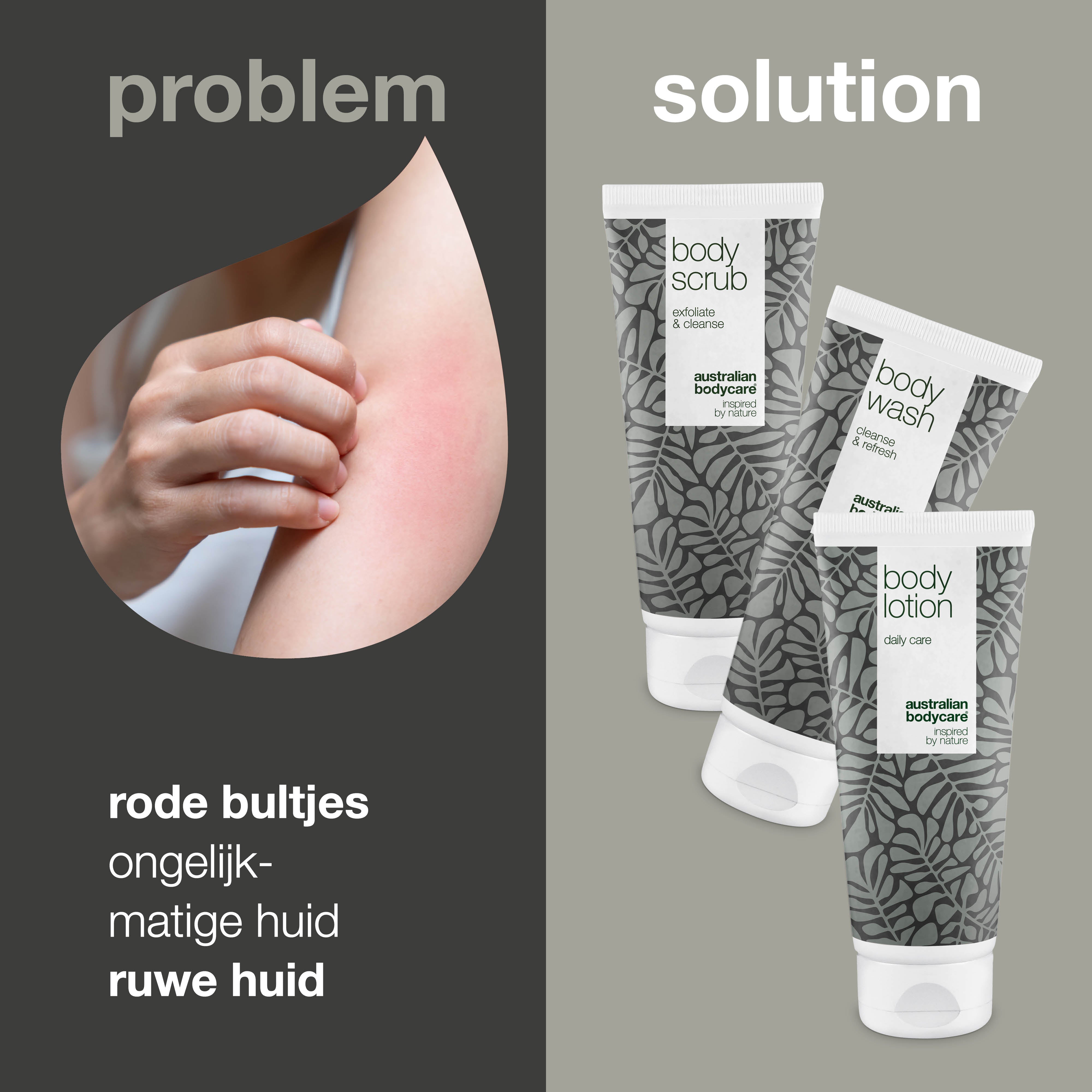 Pakket met 3 producten voor keratosis pilaris — vermindert kleine rode bultjes op huid door keratosis pilaris