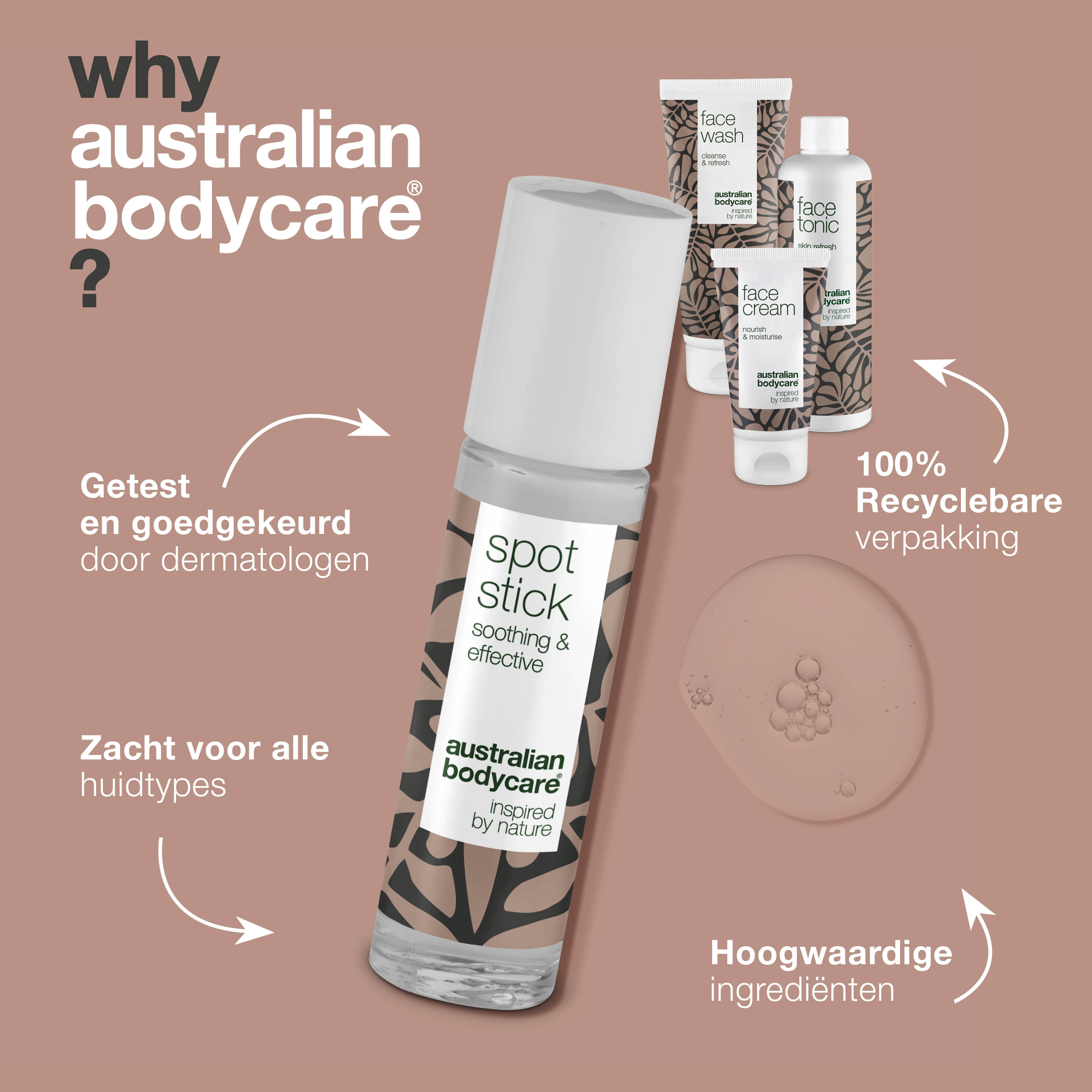 Pakket met 4 producten voor puistjes op voorhoofd — gezichtsverzorgingsproducten voor de verzorging van mee—eters en bultjes op voorhoofd