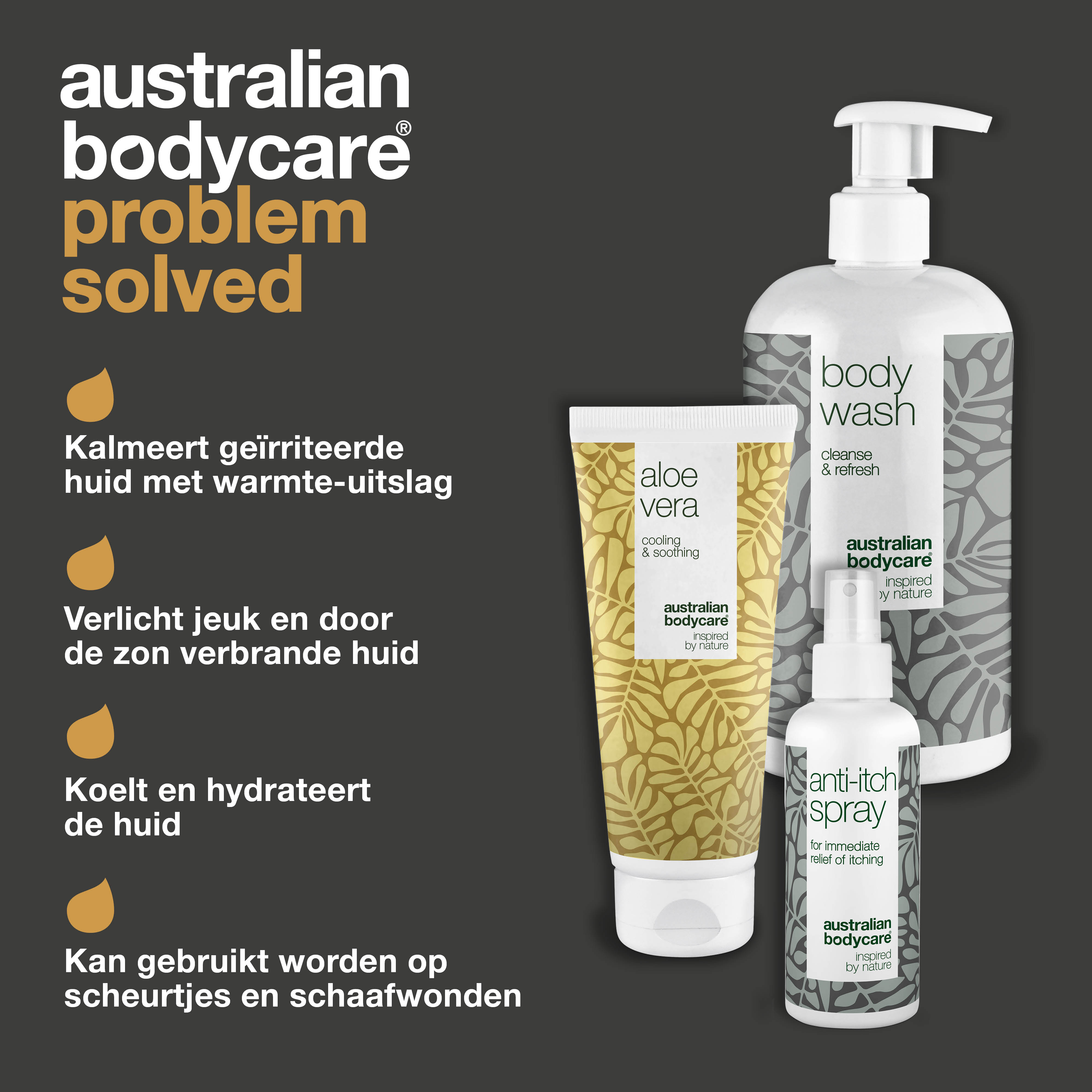 Aftersun pakket voor een rode huid en zonnebrand — 3 produkten voor de verzorging van zonnebrand, een branderige huid en zonneallergie