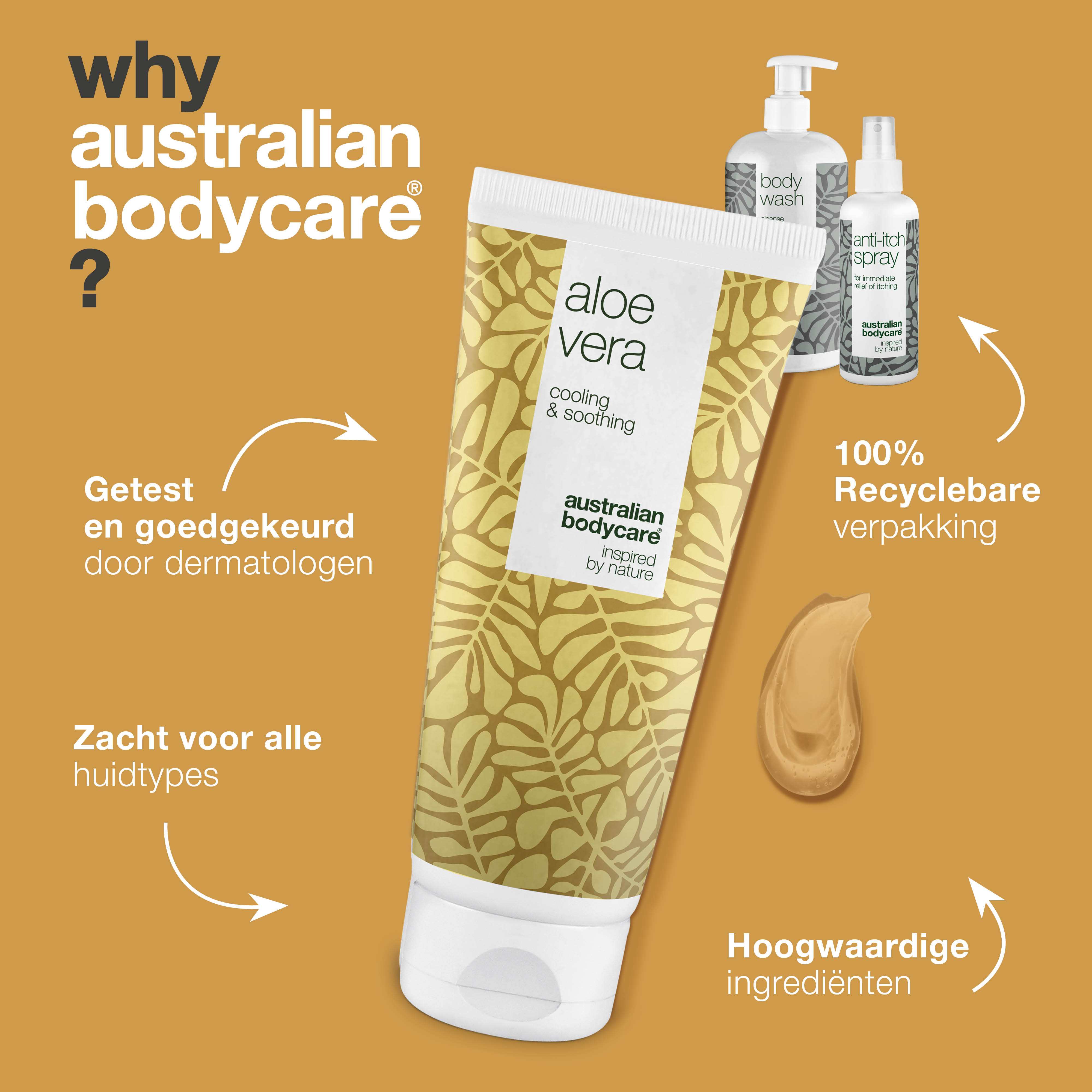 Aftersun pakket voor een rode huid en zonnebrand — 3 produkten voor de verzorging van zonnebrand, een branderige huid en zonneallergie