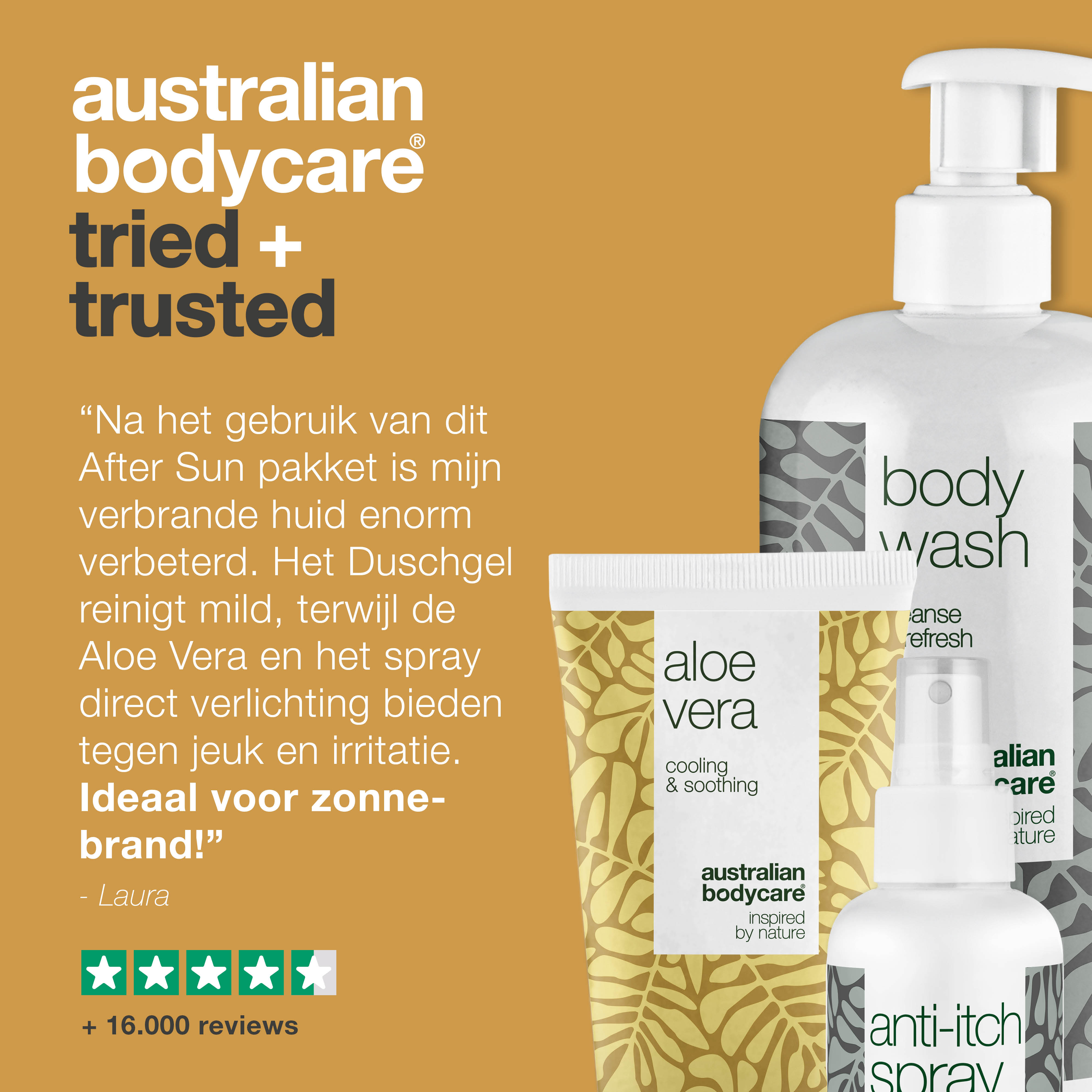 Aftersun pakket voor een rode huid en zonnebrand — 3 produkten voor de verzorging van zonnebrand, een branderige huid en zonneallergie