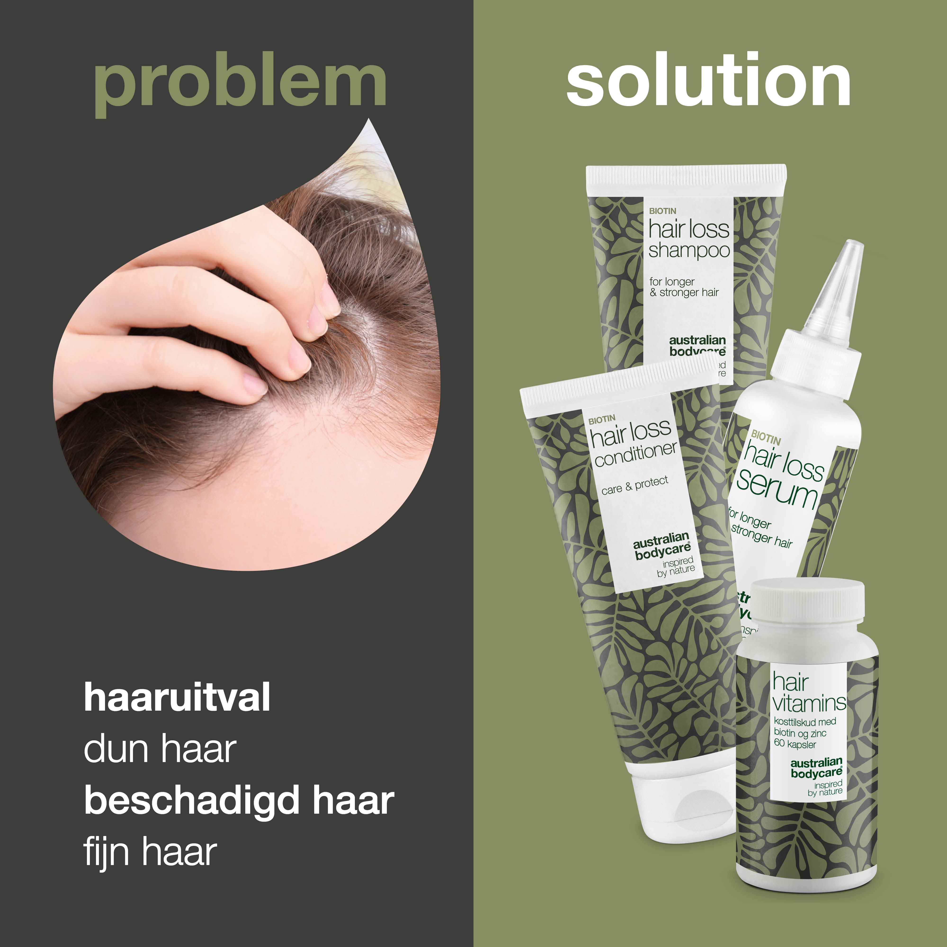 Haaruitvalpakket met haarvitamines voor haaruitval en dun haar — Haaruitvalproducten met Biotine, Tea Tree Olie en Capilia Longa