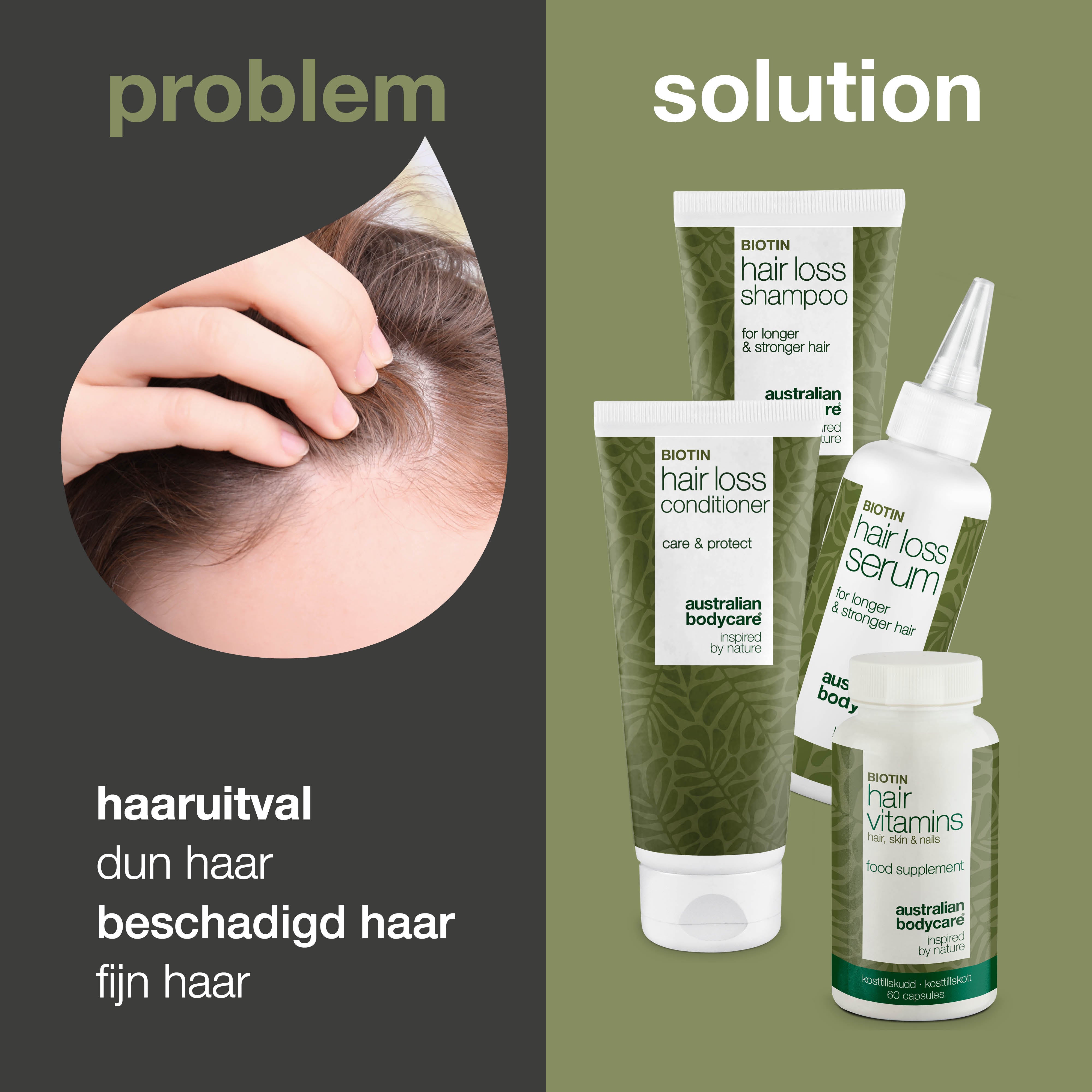 Haaruitvalpakket met haarvitamines voor haaruitval en dun haar — Haaruitvalproducten met Biotine, Tea Tree Olie en Capilia Longa