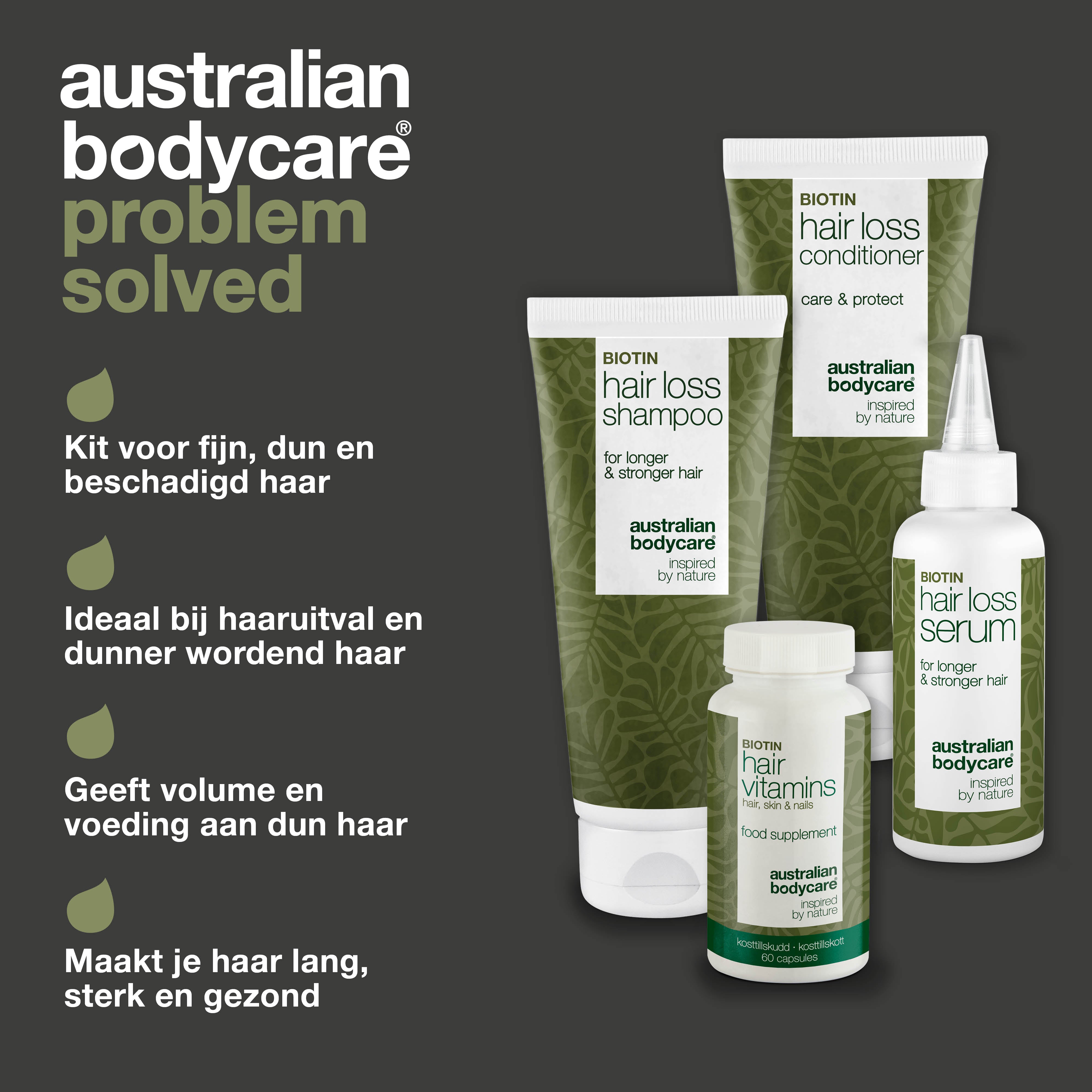 Haaruitvalpakket met haarvitamines voor haaruitval en dun haar — Haaruitvalproducten met Biotine, Tea Tree Olie en Capilia Longa