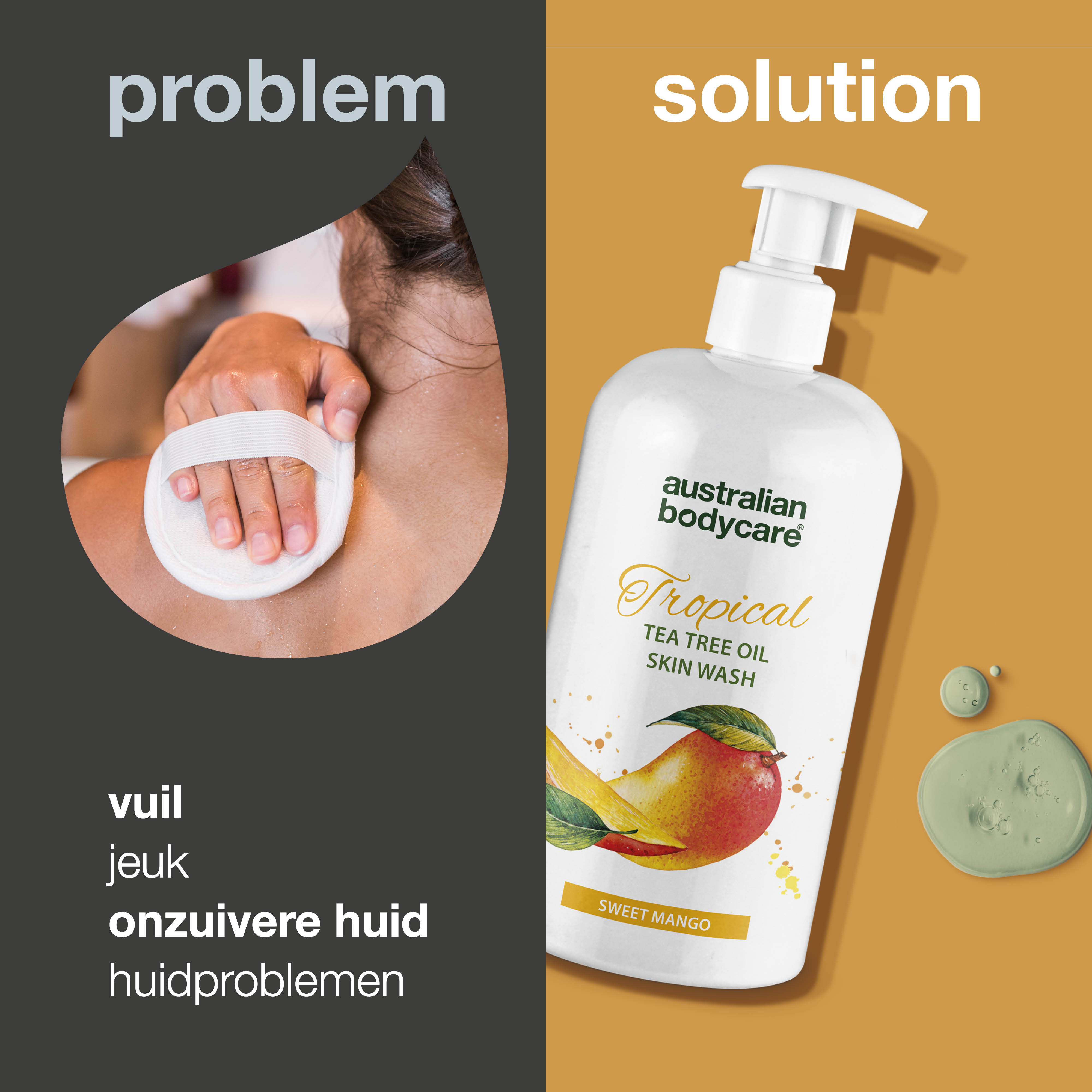 Tropical Skin Wash met mango — Body Wash met Tea Tree Olie en mango voor een schone en probleemloze huid